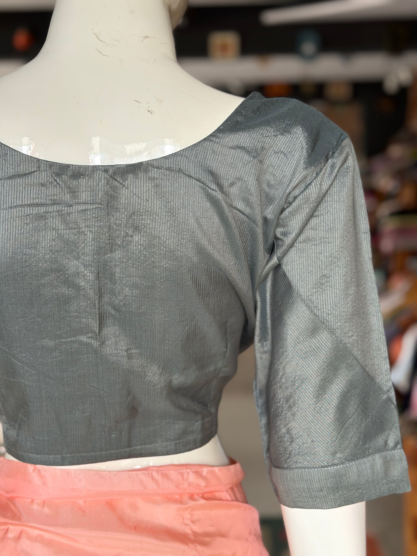 Greyish silver silk x hand spun cotton handloom blouse