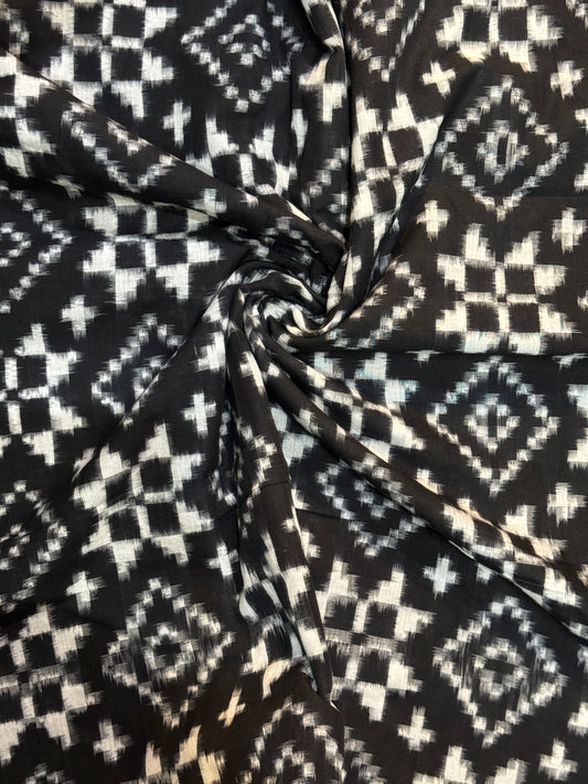 Telia rumaal Black and white double ikat cotton fabric