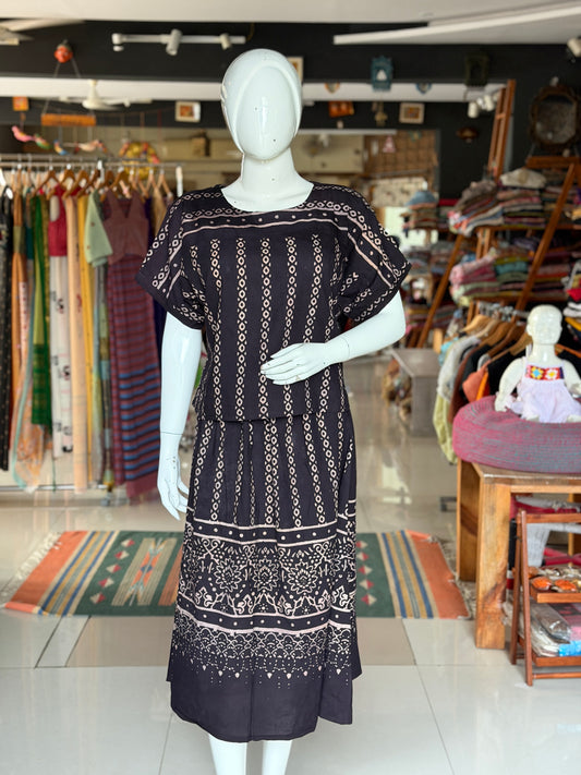 Black cotton coord set of skirt n top - Ajrakh hand block prints