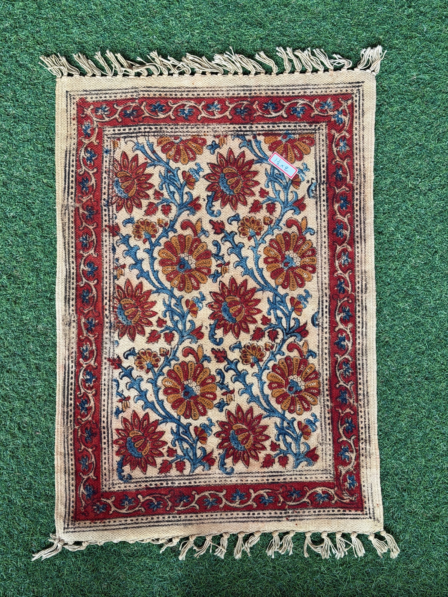 1.5 x 2 feet cotton Kalamkari hand block printed mat