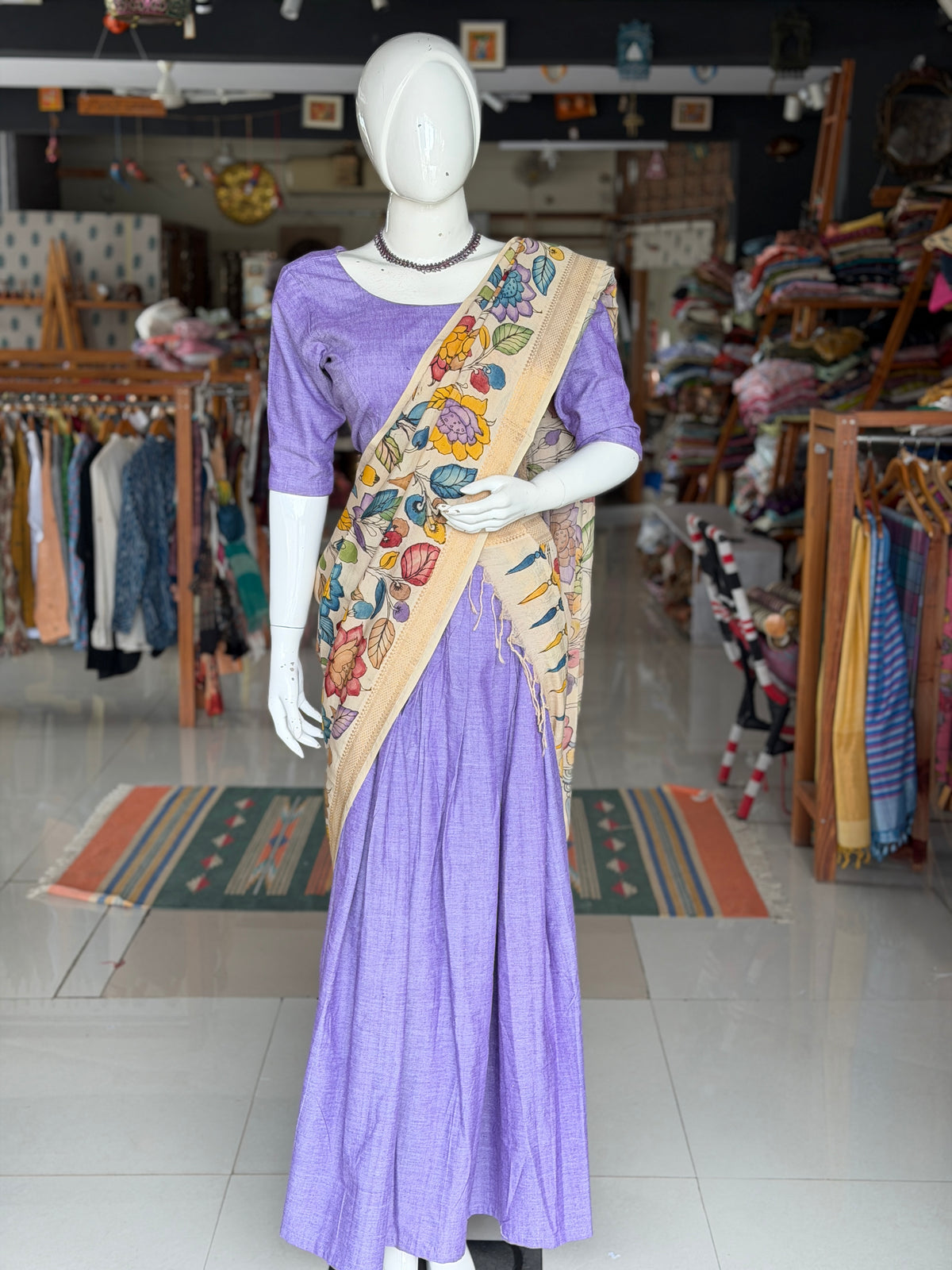 Langa voni - half saree - lavender hand woven cotton long skirt / lehenga / langa with cotton blouse - 2 piece set
