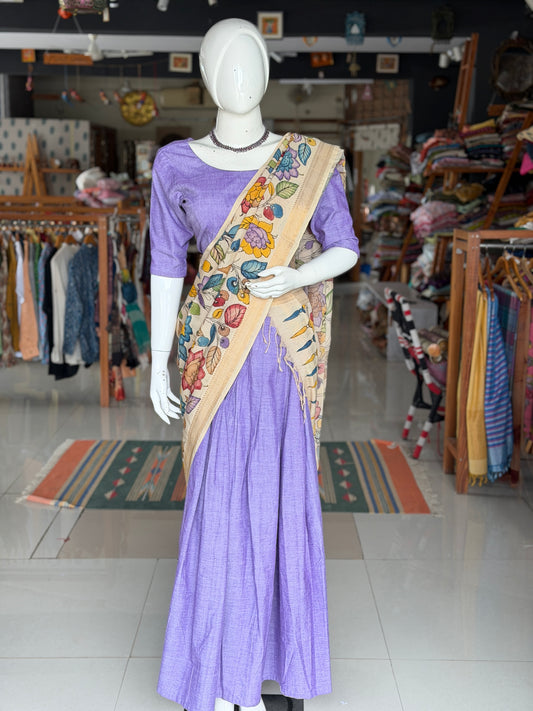 Langa voni - half saree - lavender hand woven cotton long skirt / lehenga / langa with cotton blouse - 2 piece set