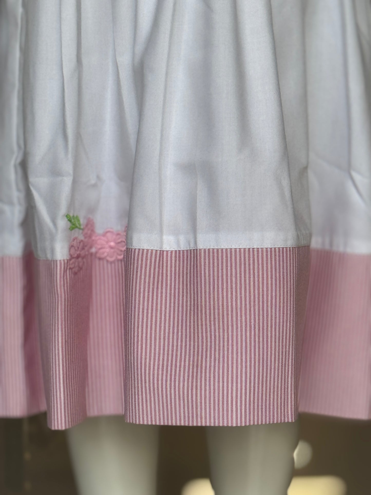 White and pink stripes n flowers embroidered cotton sleeveless frock