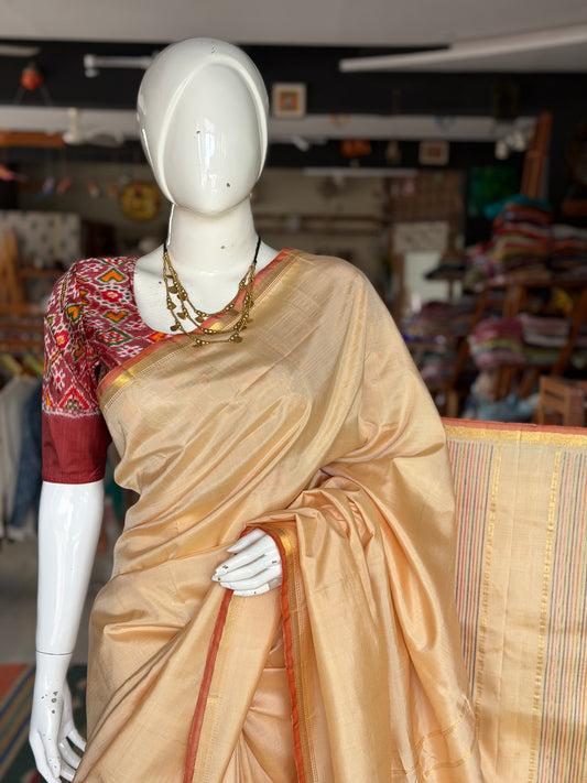 Classy cream pure silk handloom Kumbakonam pattu saree with colorful stripes palla