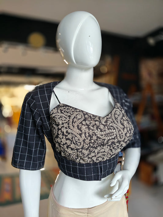 2 piece cotton blouse - sleeveless inner plus outer blouse with sleeves