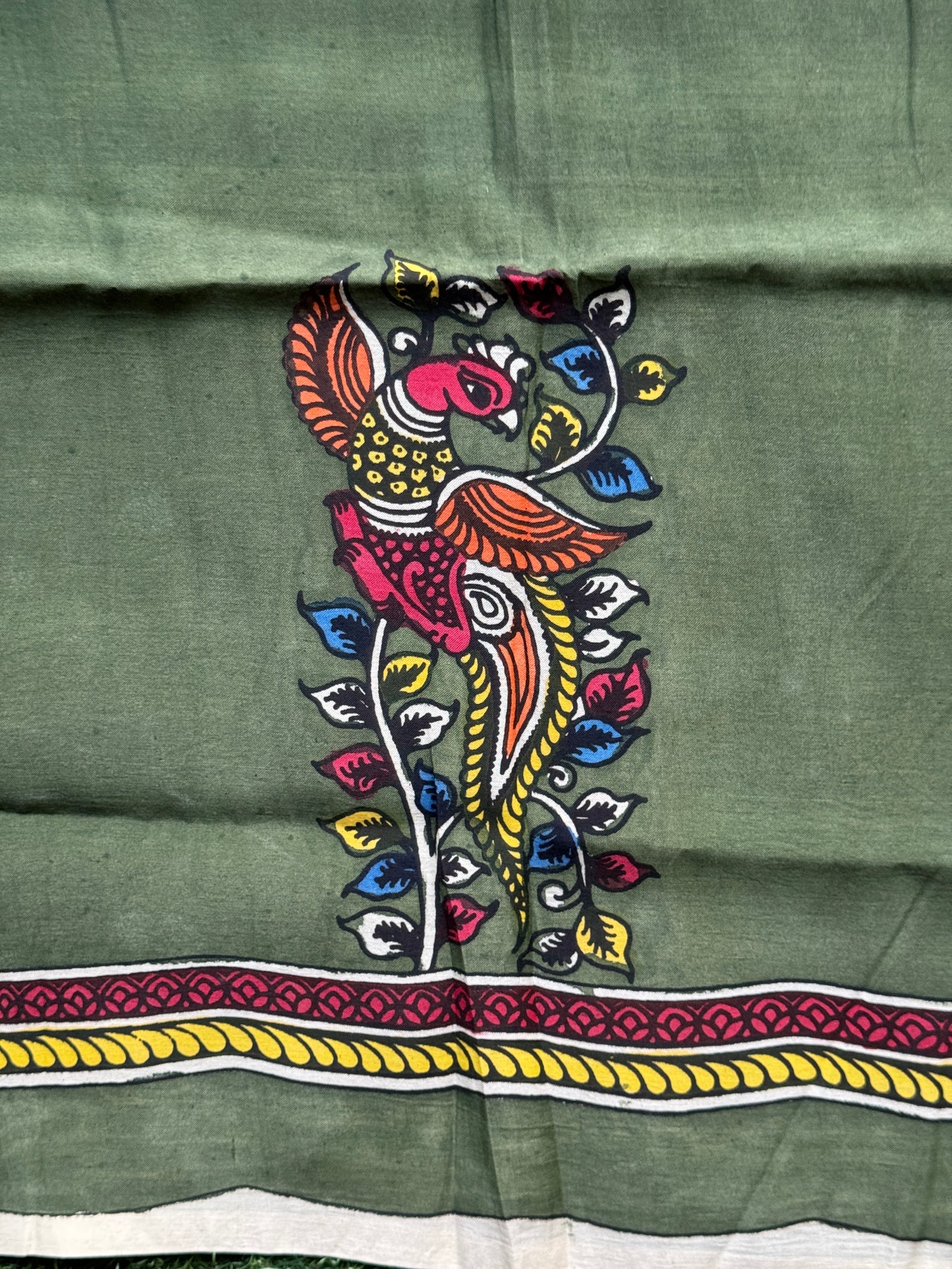 Silk Pen Kalamkari handpainted unstitched blouse piece with border - multiple designs n colors available