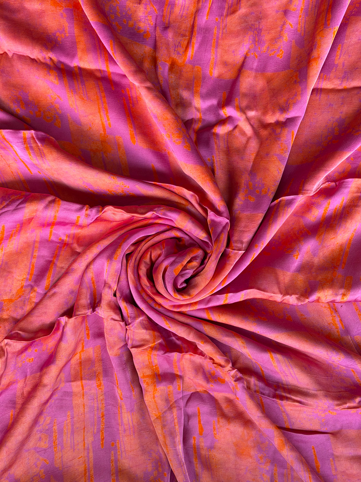 Purple orange batik hand block soft modal yardage saree / fabric - handcrafted