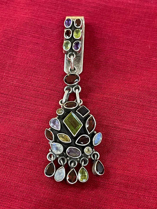Satka / waist hanging in multi coloured stones -  Sterling 92.5 silver