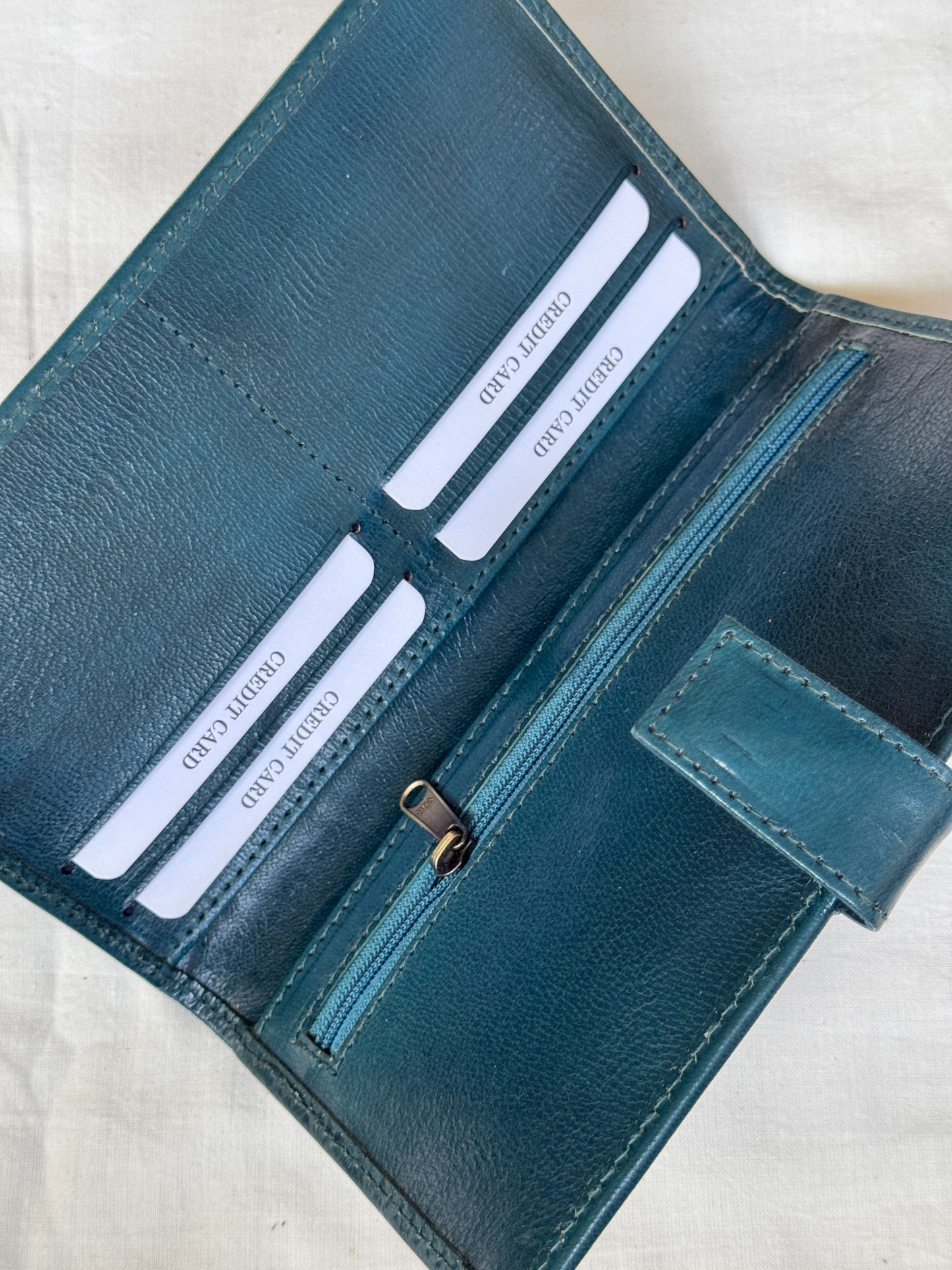 Fabric and leather based hand crafted ladies wallet