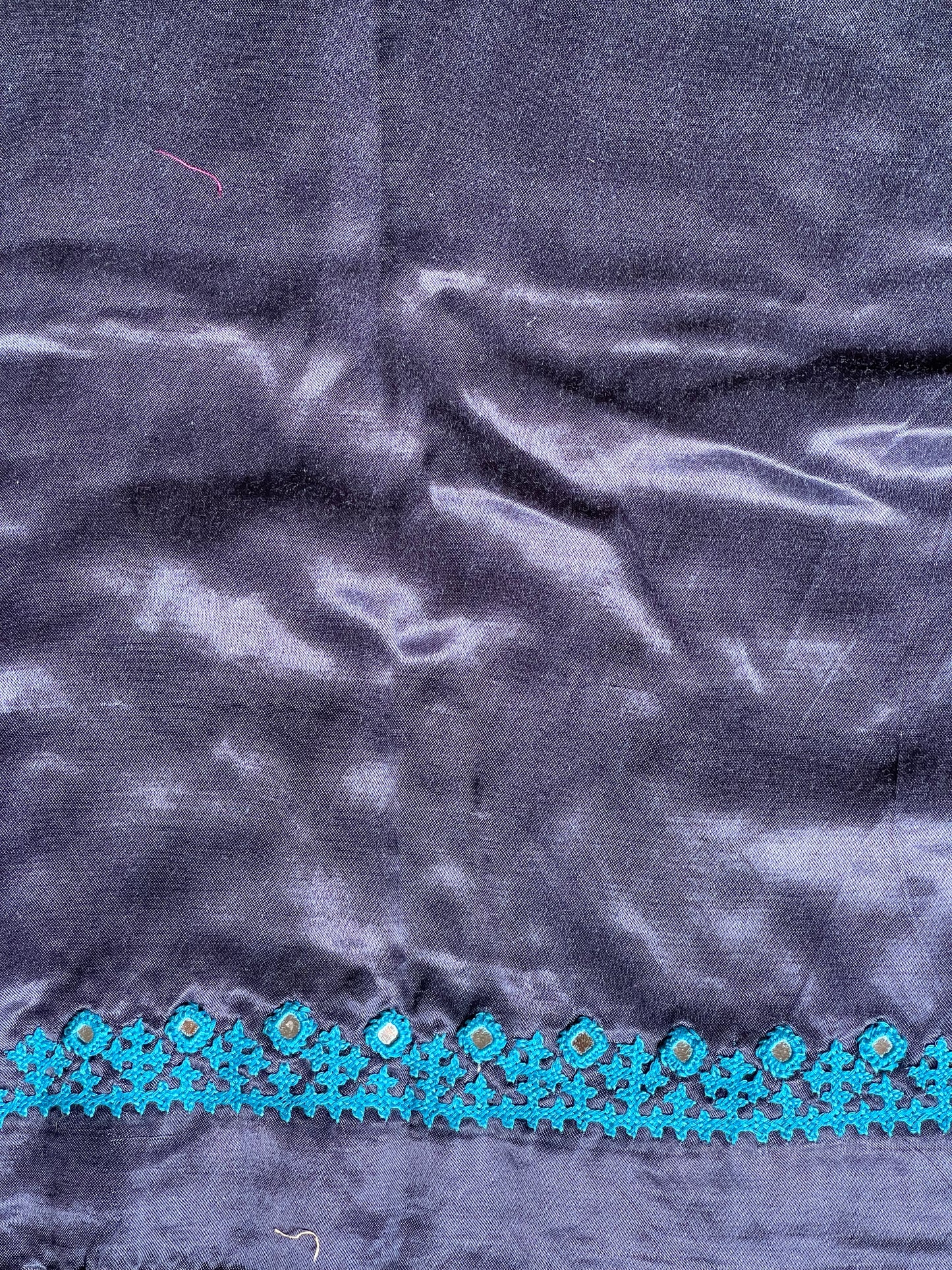 Blue on blue Kutchi hand embroidered mashru blouse fabric