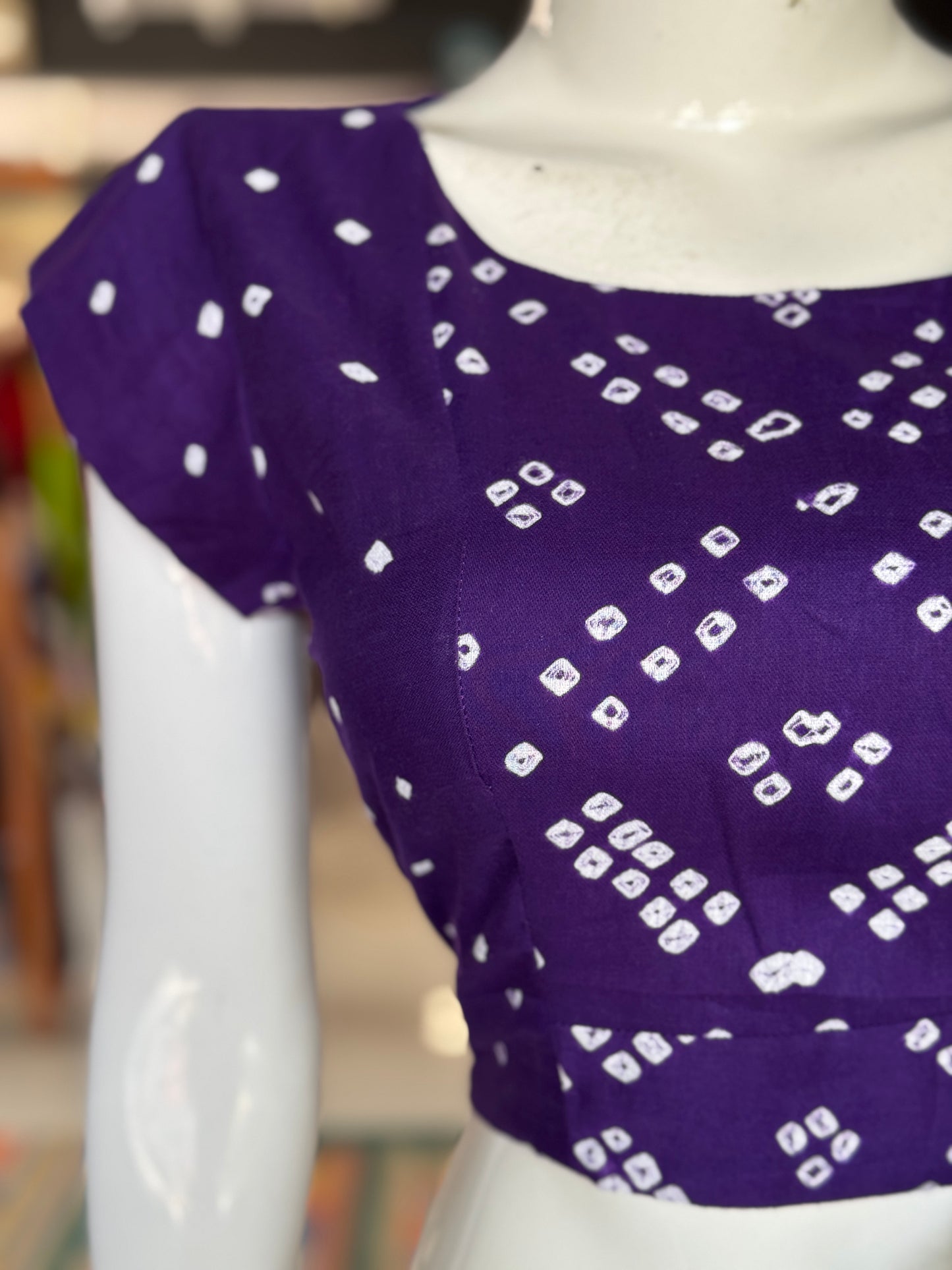 Violet hand tie n dye bandini cotton back open blouse