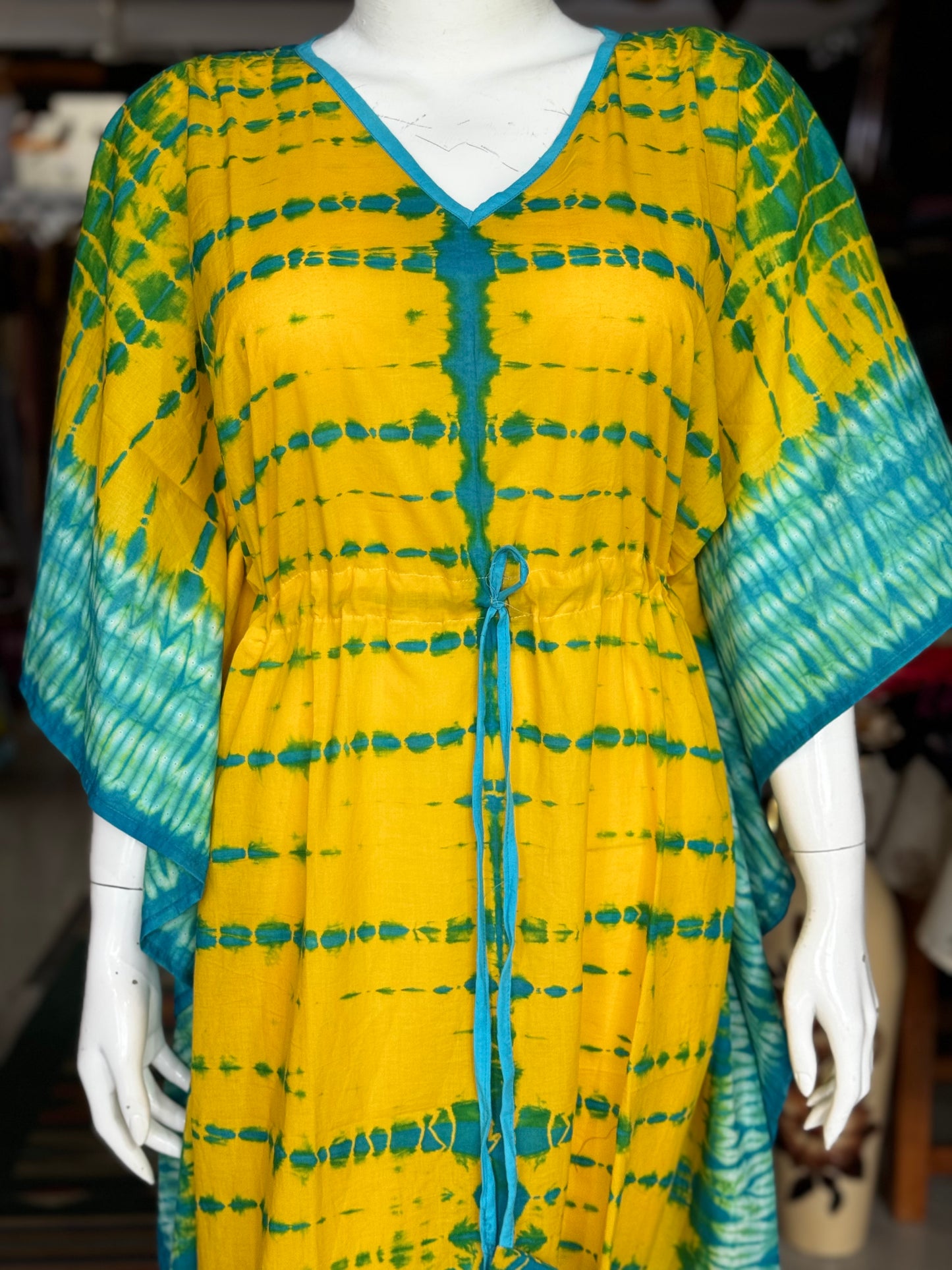 Hand block printed cotton long kaftan nighty