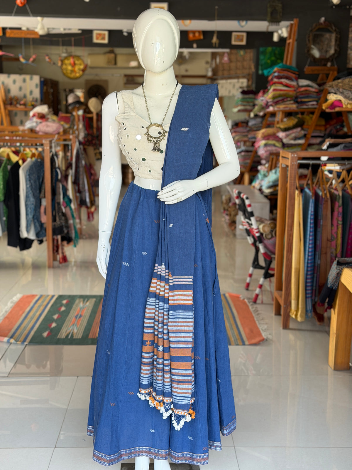 Indigo hand woven kala cotton Bhujodi lehenga / skirt free size