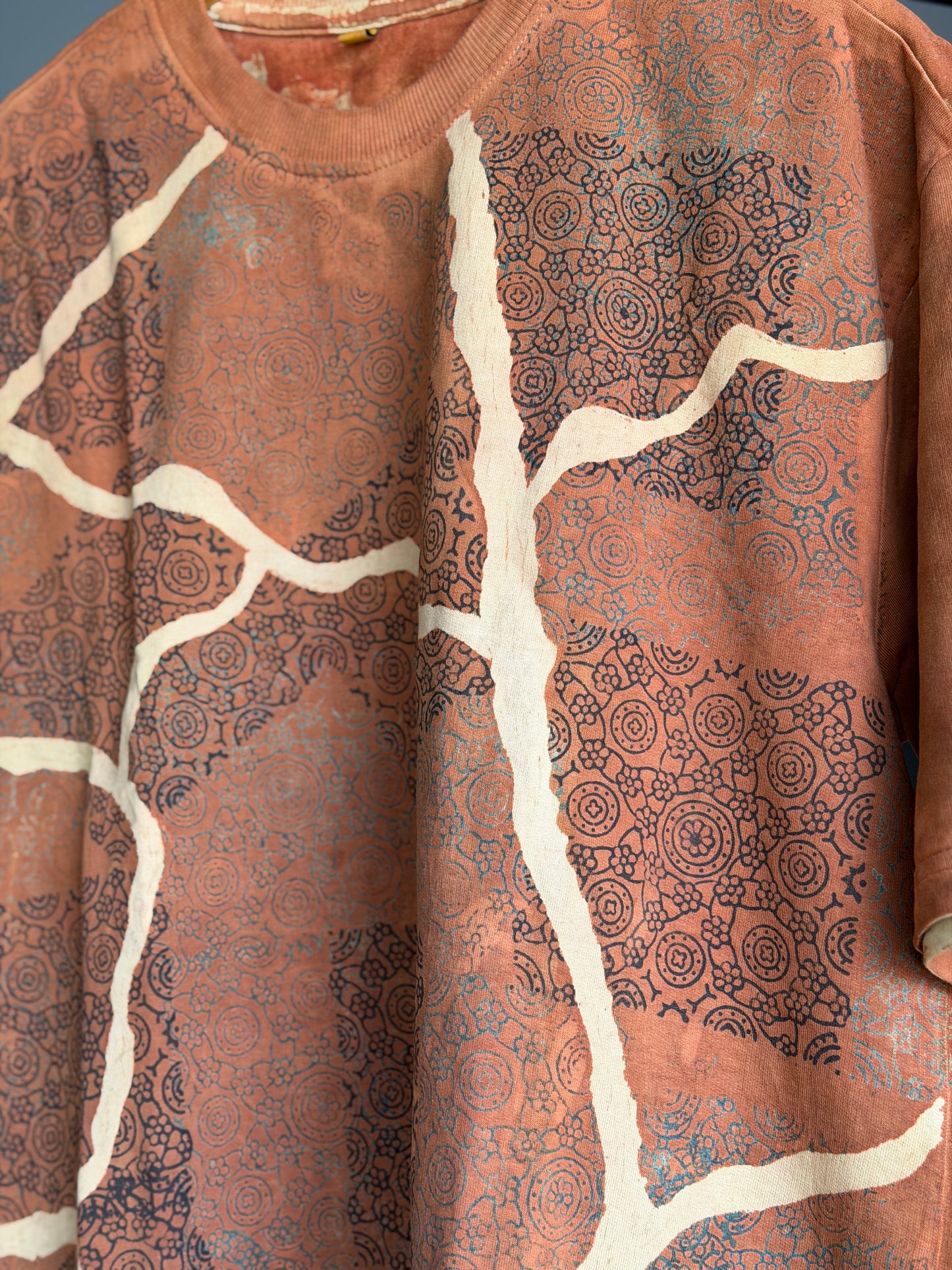 Rust orange Ajrakh hand block printed, natural dyed, unisex cotton t-shirt
