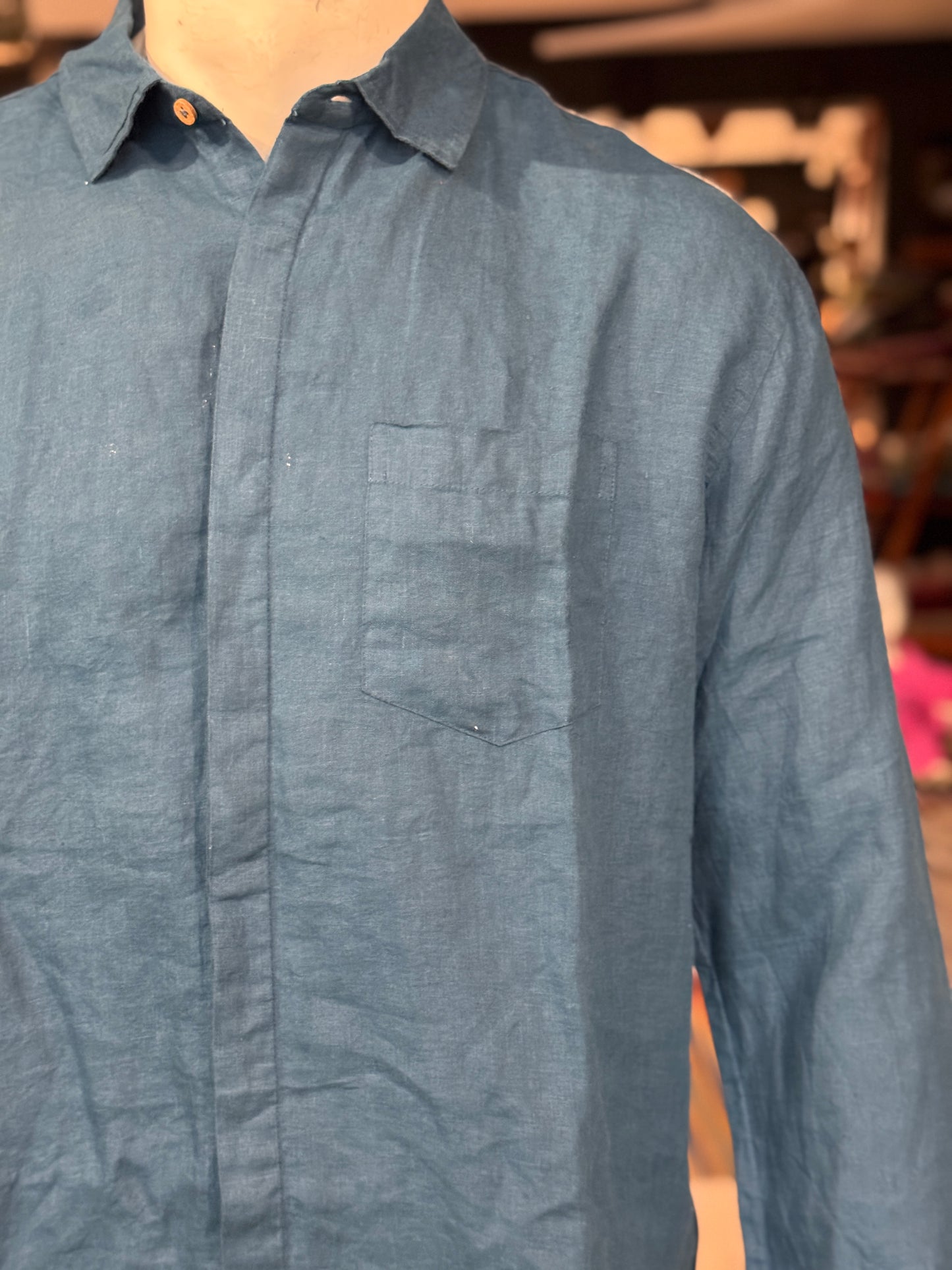 Teal linen handwoven full sleeves shirt for men