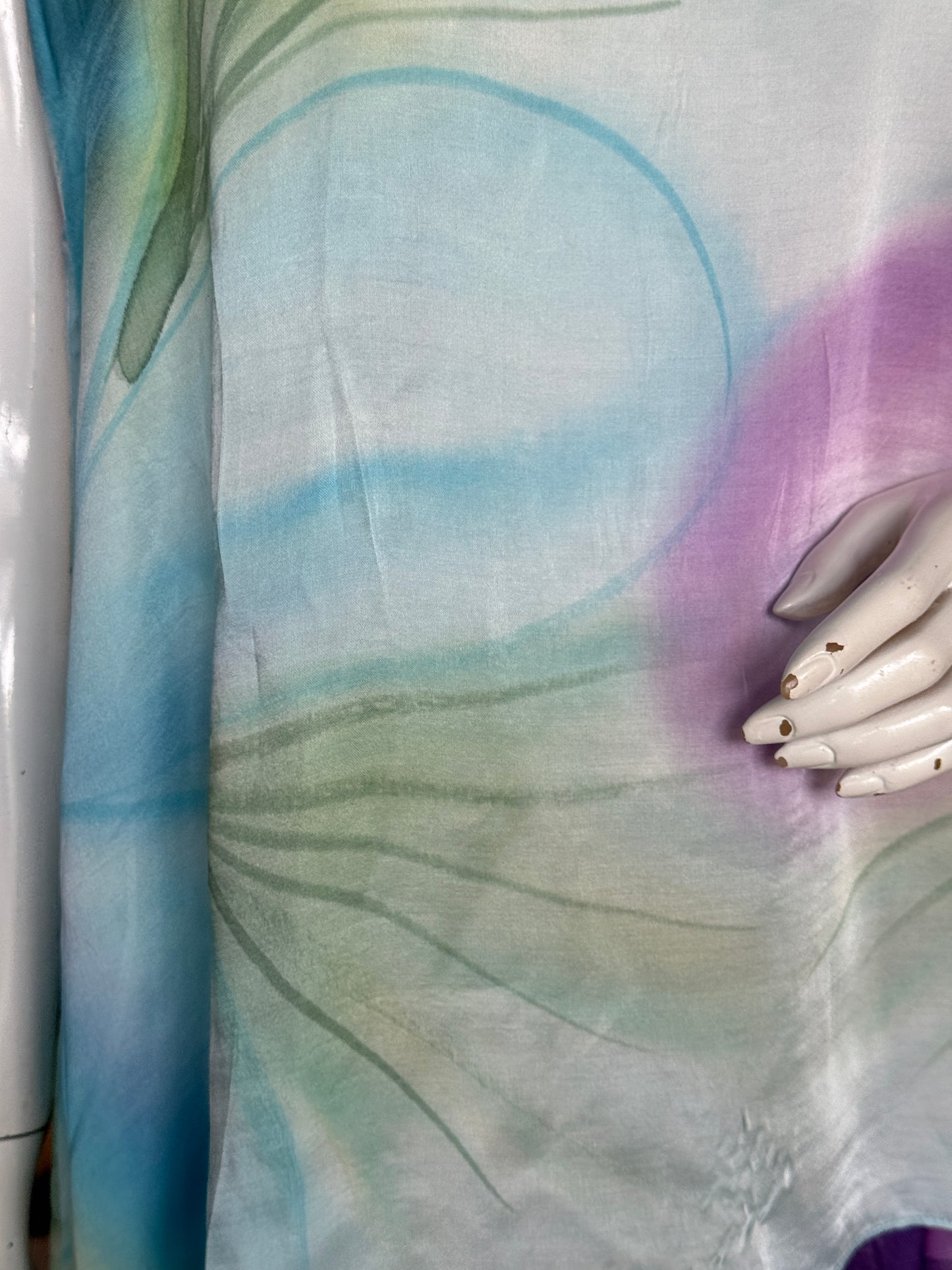 Blue, green and pink modal satin handpainted sleeveless top