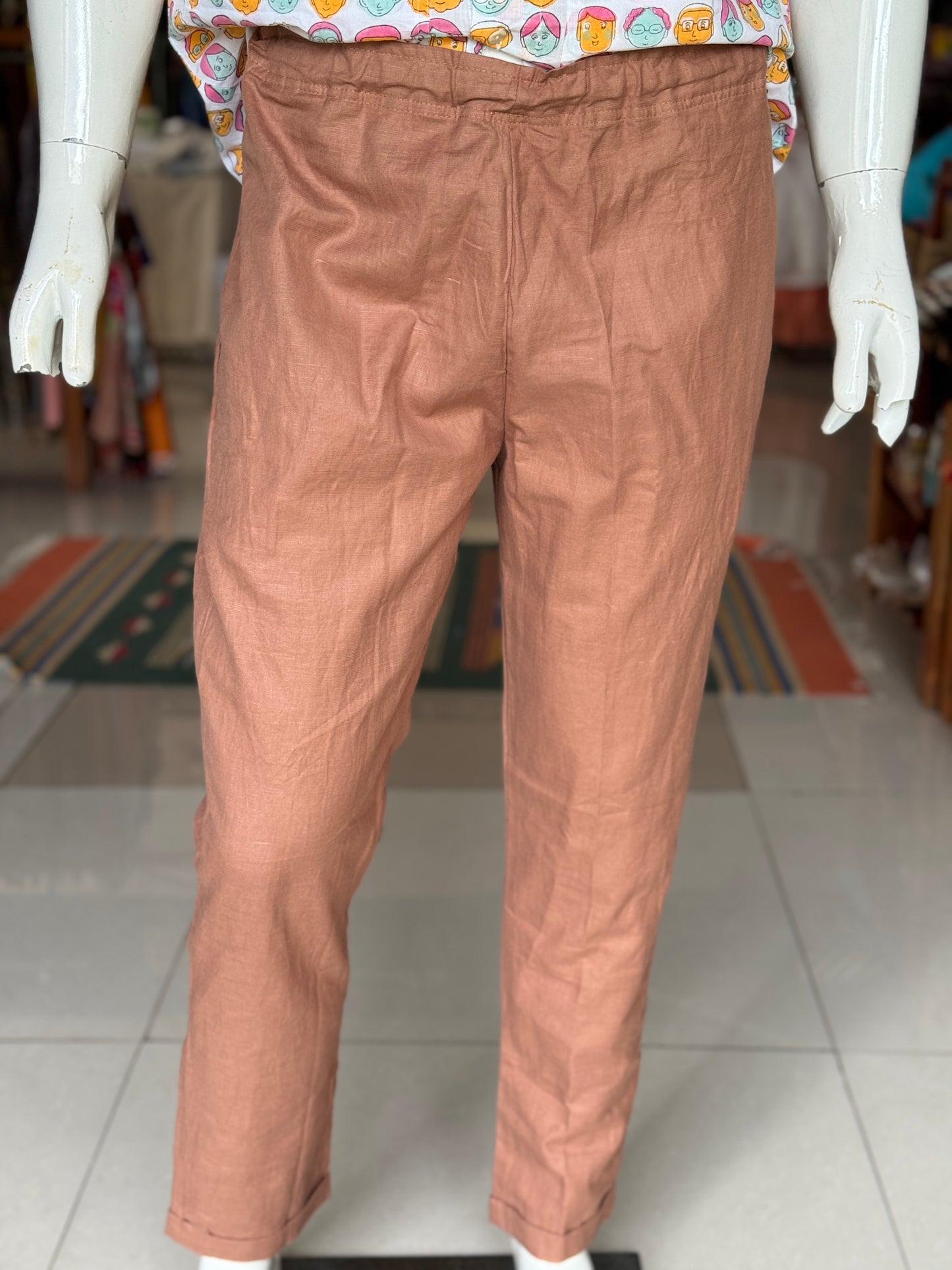 Mocha Brown Men’s comfy natural hemp lounge pants with elasticated back