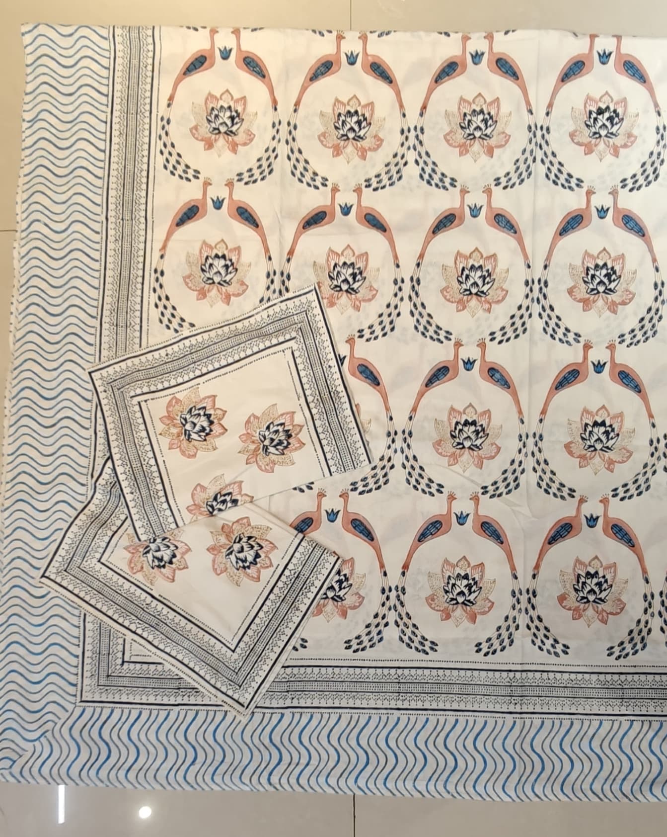 Super king hand block printed 108x108 inch bedsheet with 2 pillow cases - multiple designs available