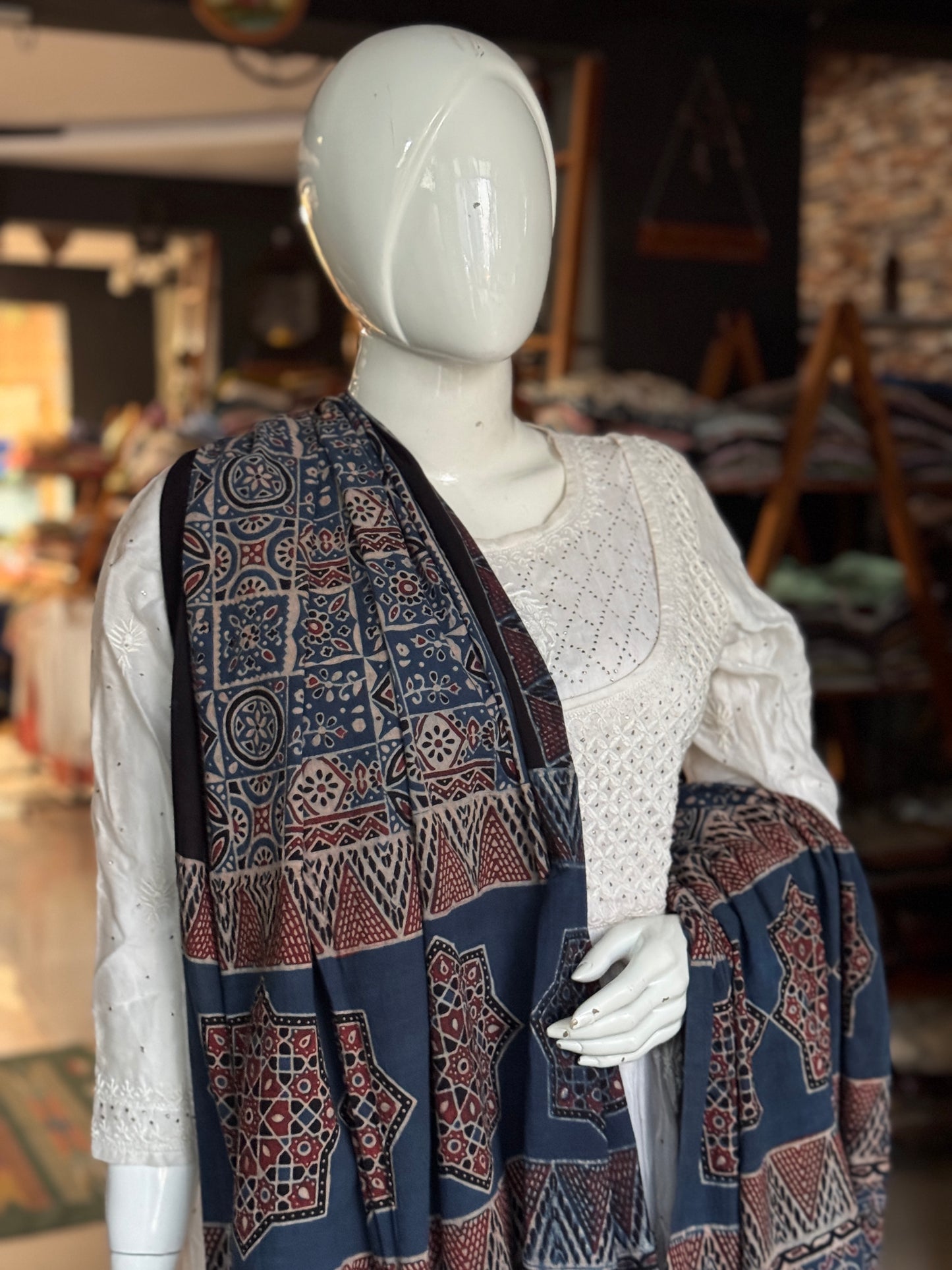 Ajrakh natural dye, hand block printed 60s cotton dupatta - colour options