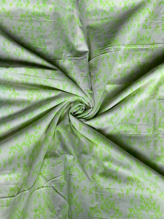 Flourescent green hand block printed soft cotton fabric