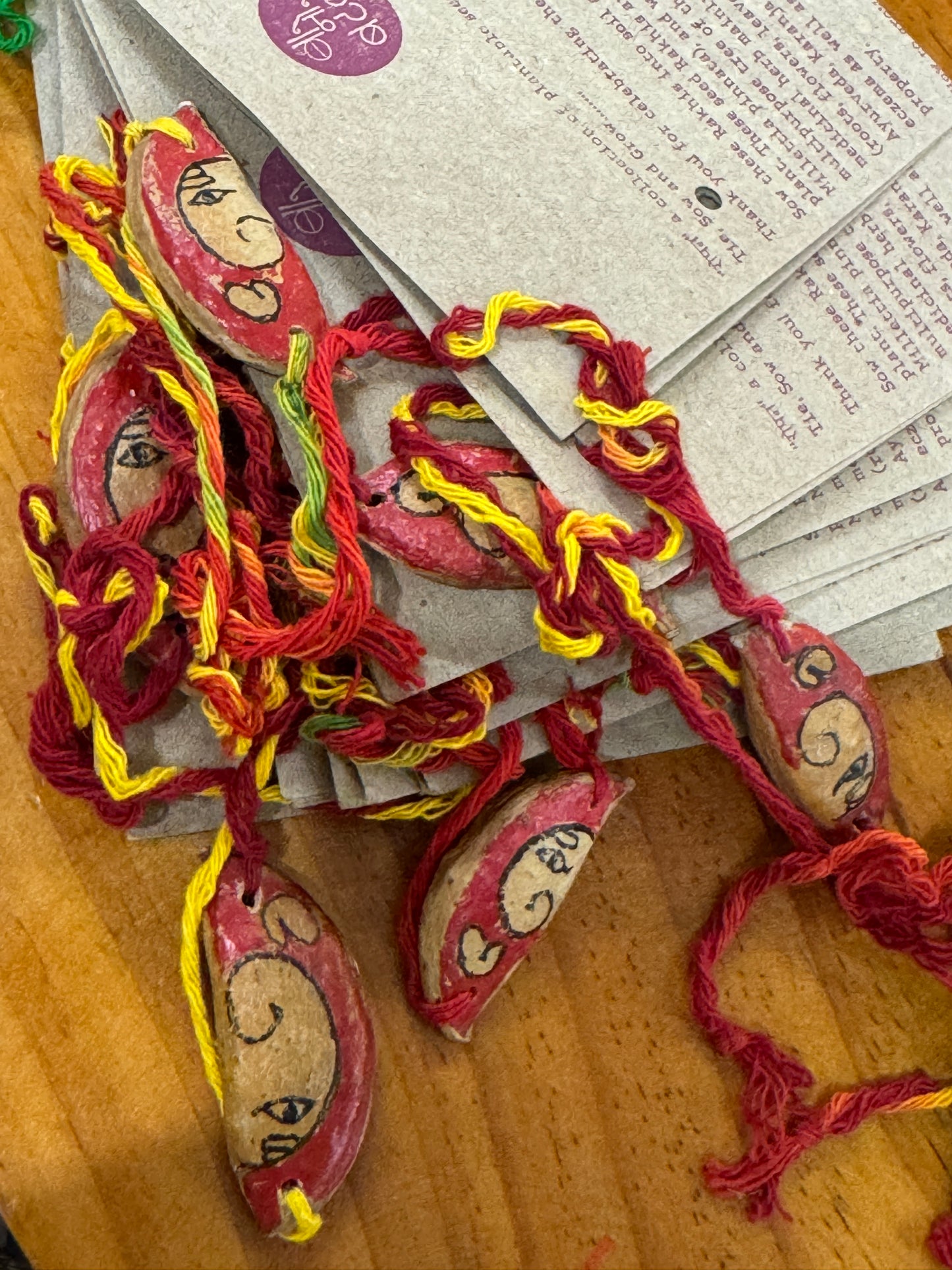 Karanja / Gaanuga / Ponga seed rakhi -  hand crafted rakhi with etching / painting details - design options available