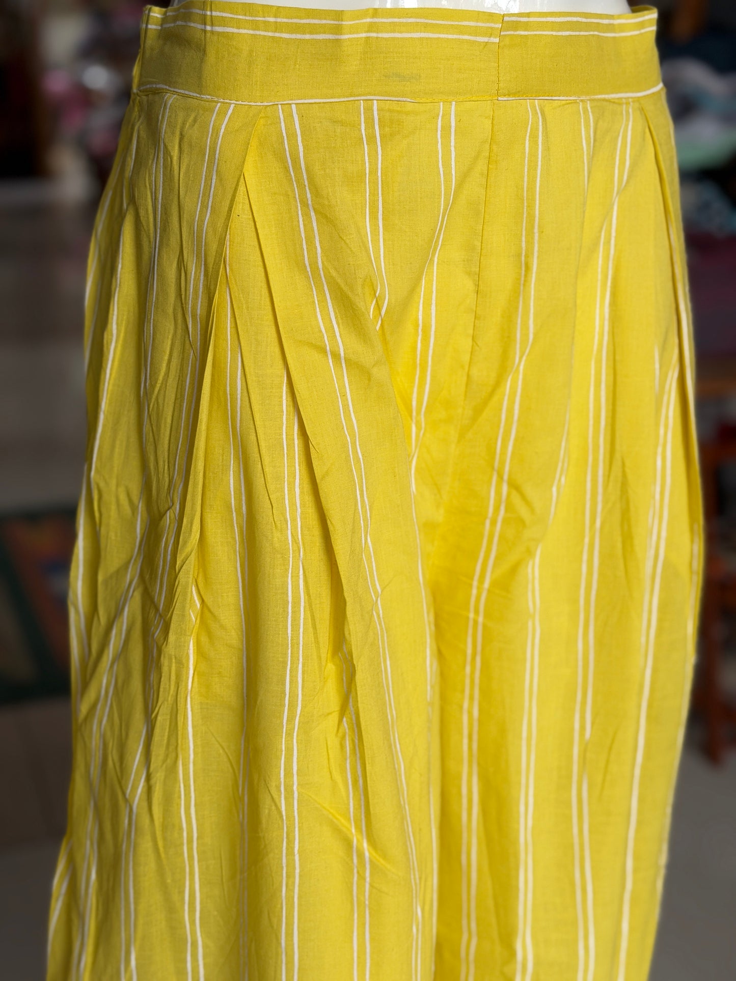 Yellow hearts print cotton kurti paired with a matching stripes print barrel pants - 2 piece set