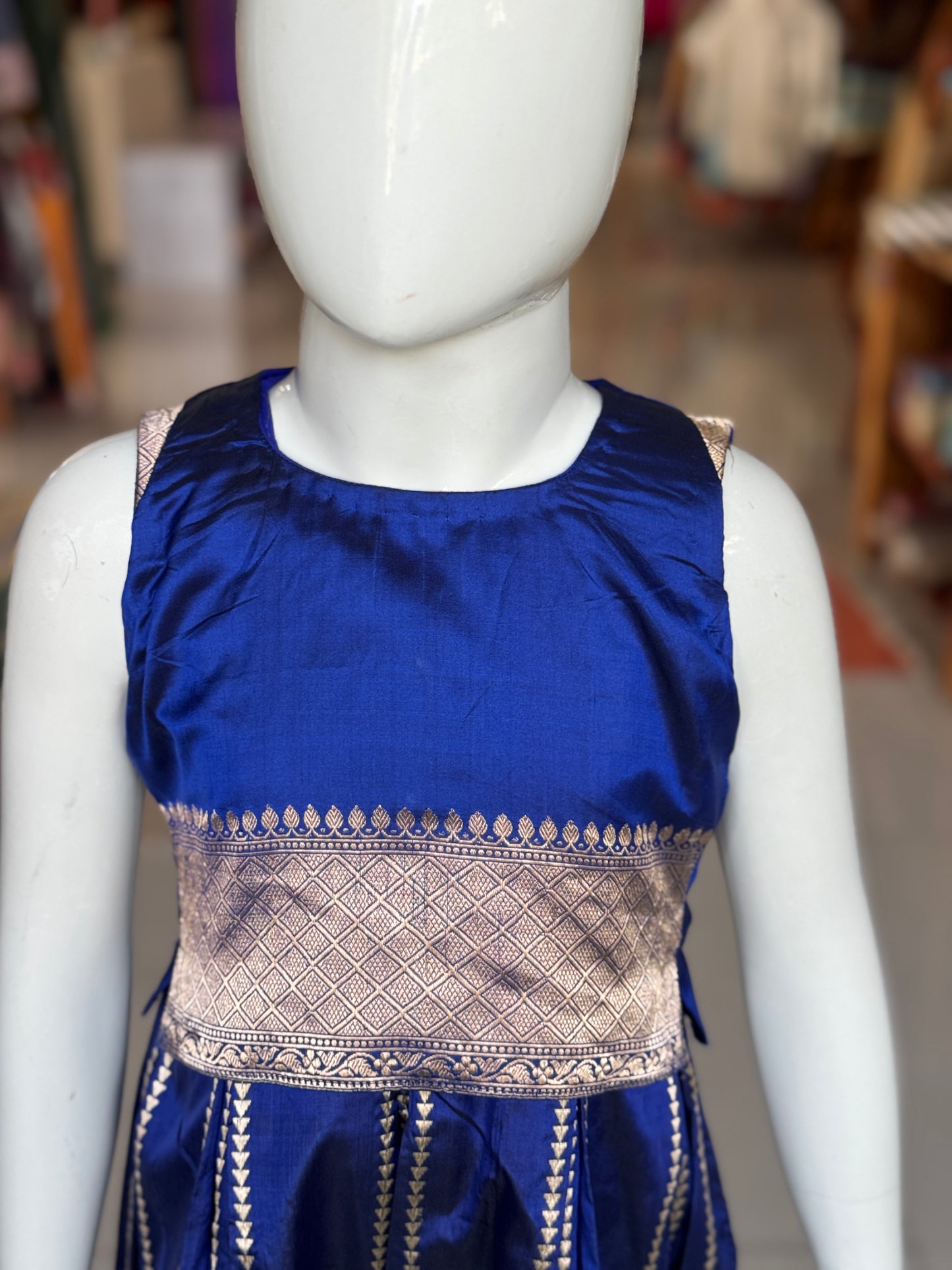 Royal blue handwoven pure silk lehenga (pattu langa jacket) blouse set