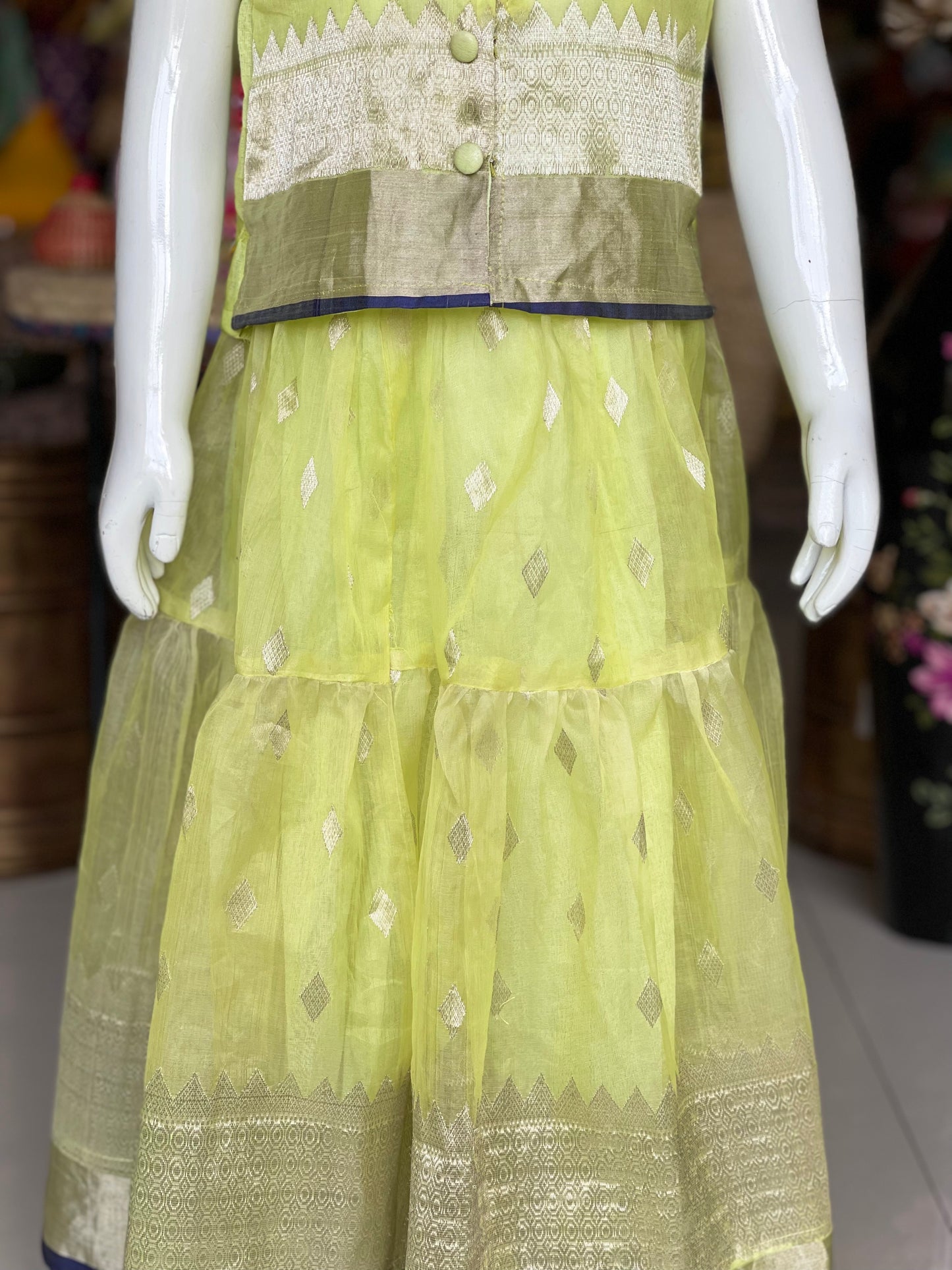 Yellow handwoven Chanderi katan silk lehenga blouse set