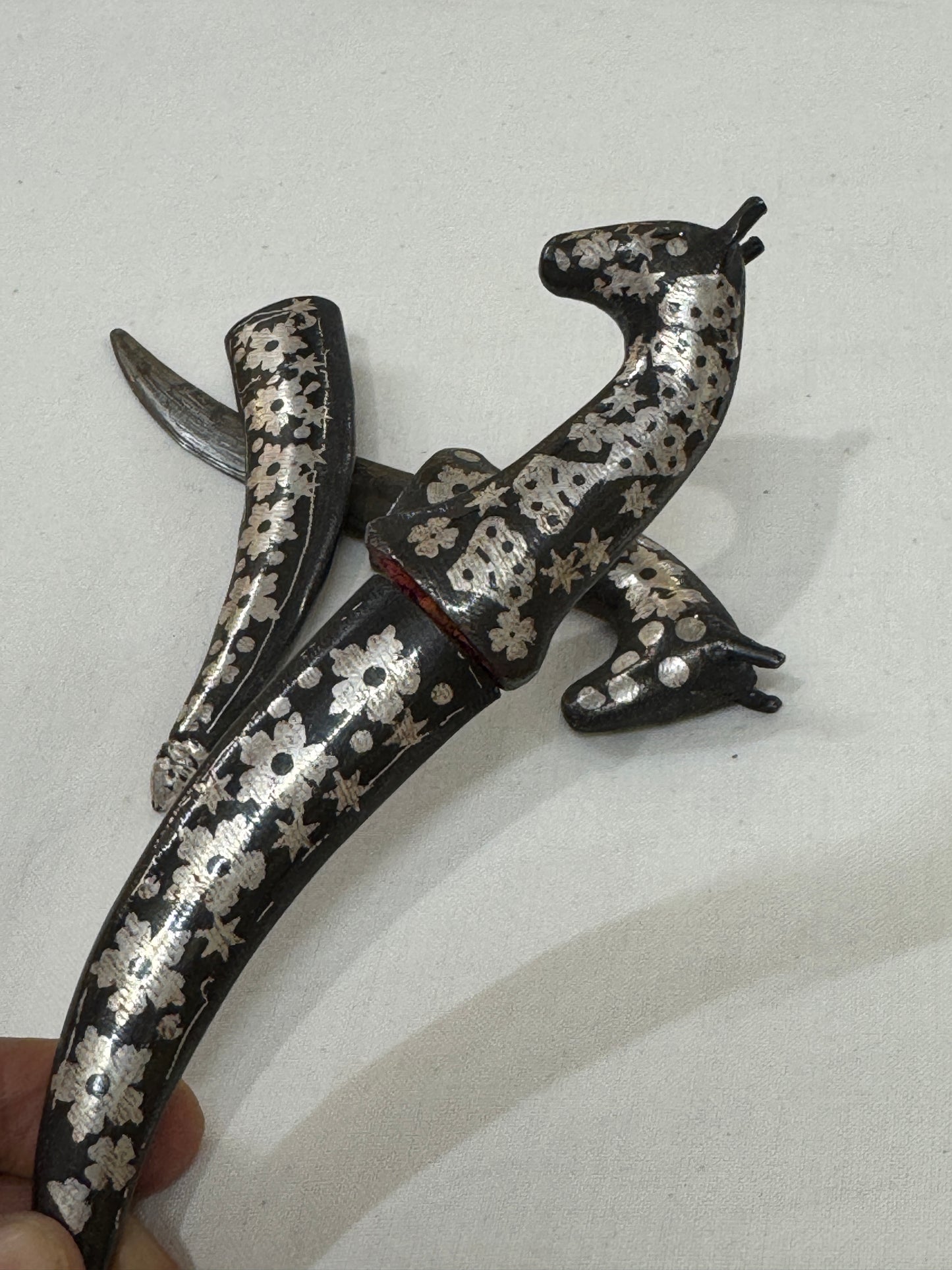 Bidri silver inlay work small damas blade knife with cover