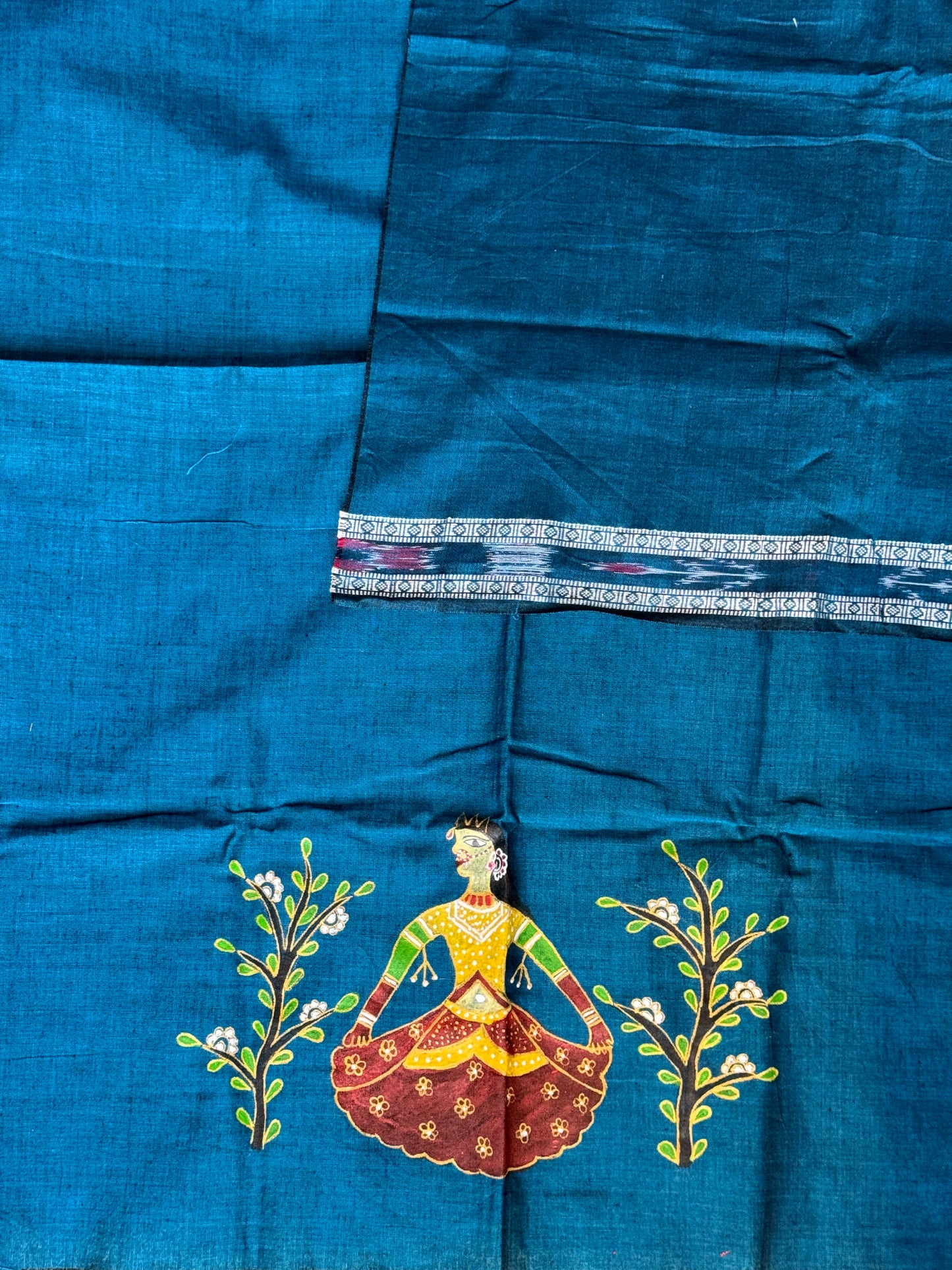 Hand painted / embroidered on handloom cotton - unstitched blouse fabric