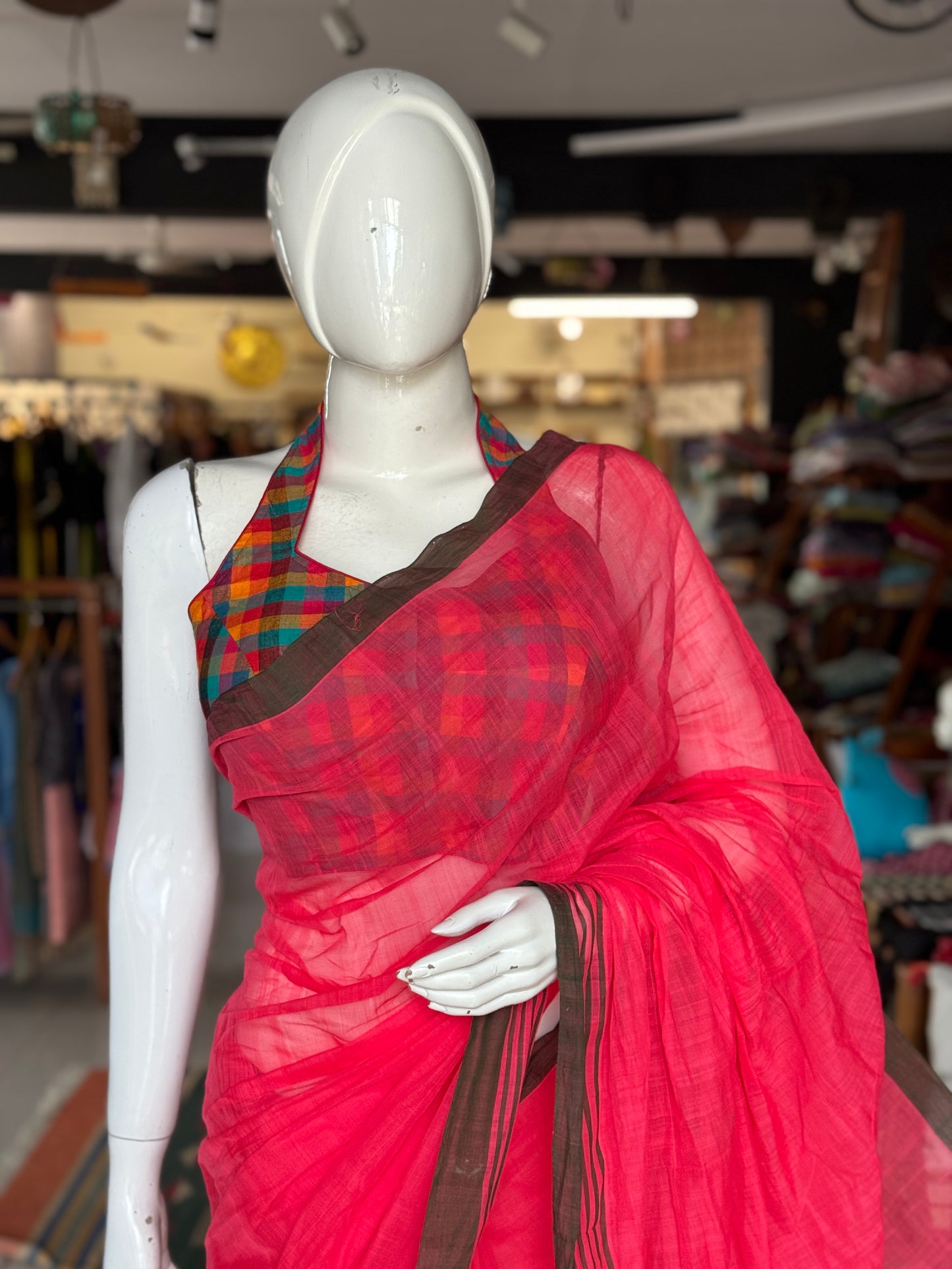 Plain light weight soft handloom Bobbili cotton saree - multiple colors available