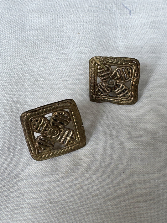 Brass dokra ear studs - traditional tribal designs