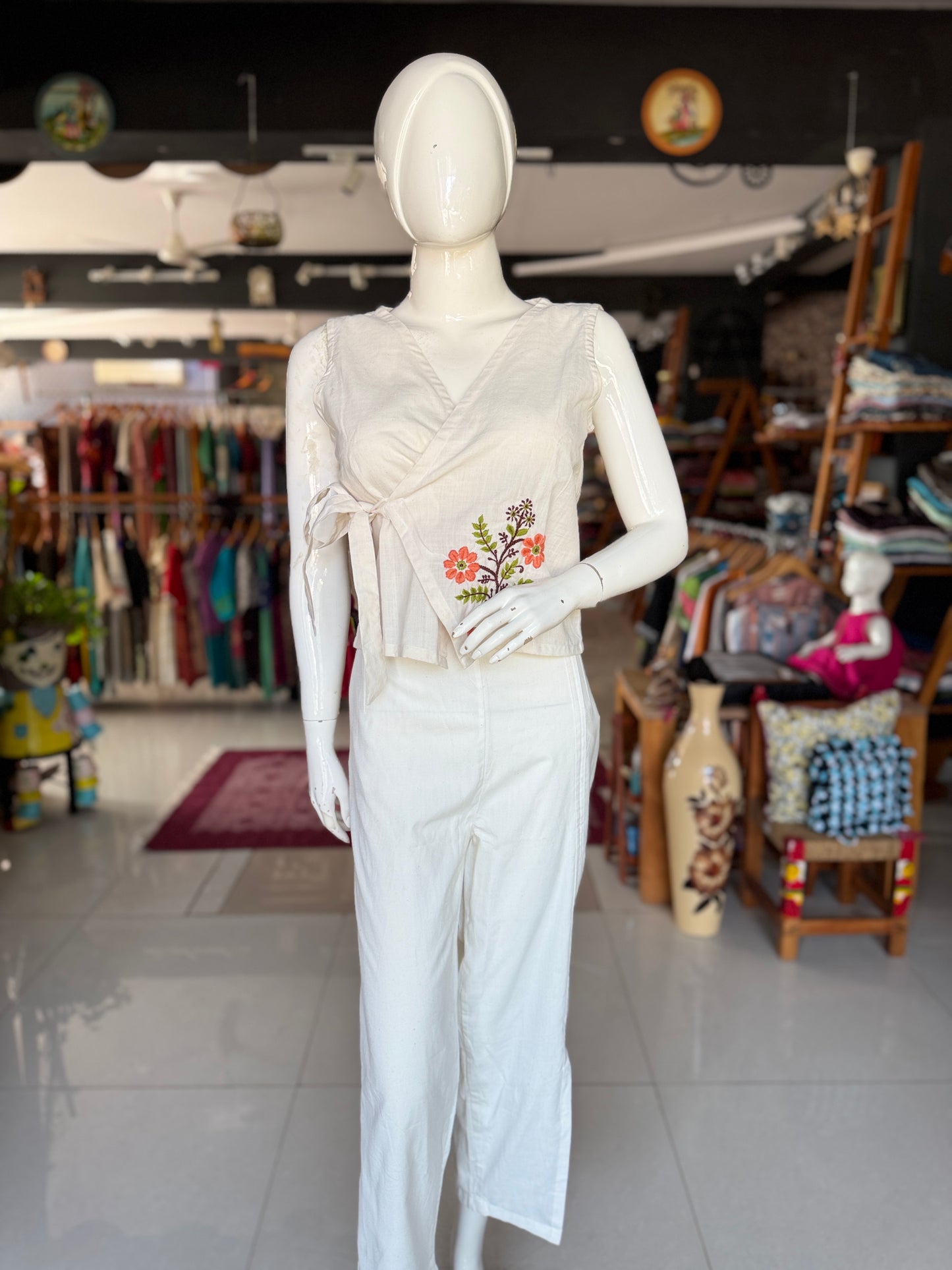 Off white pants in soft hand woven cotton