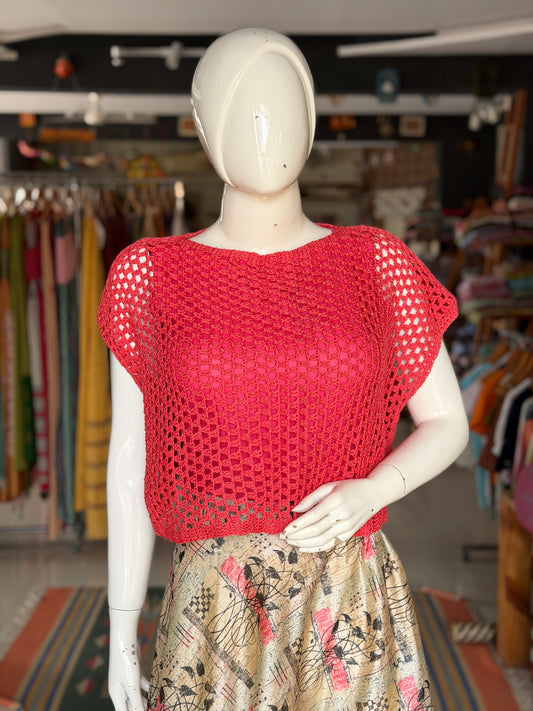 Peach hand crocheted cotton top - free size