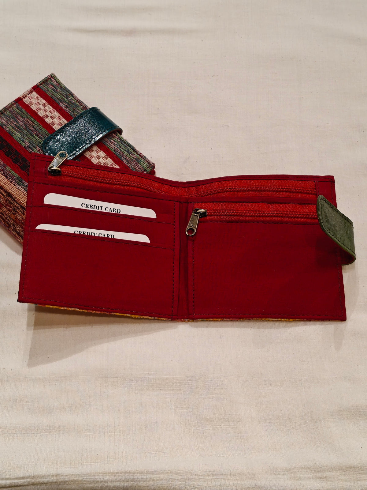 Kesh upcycled cotton handwoven fabric foldable wallet