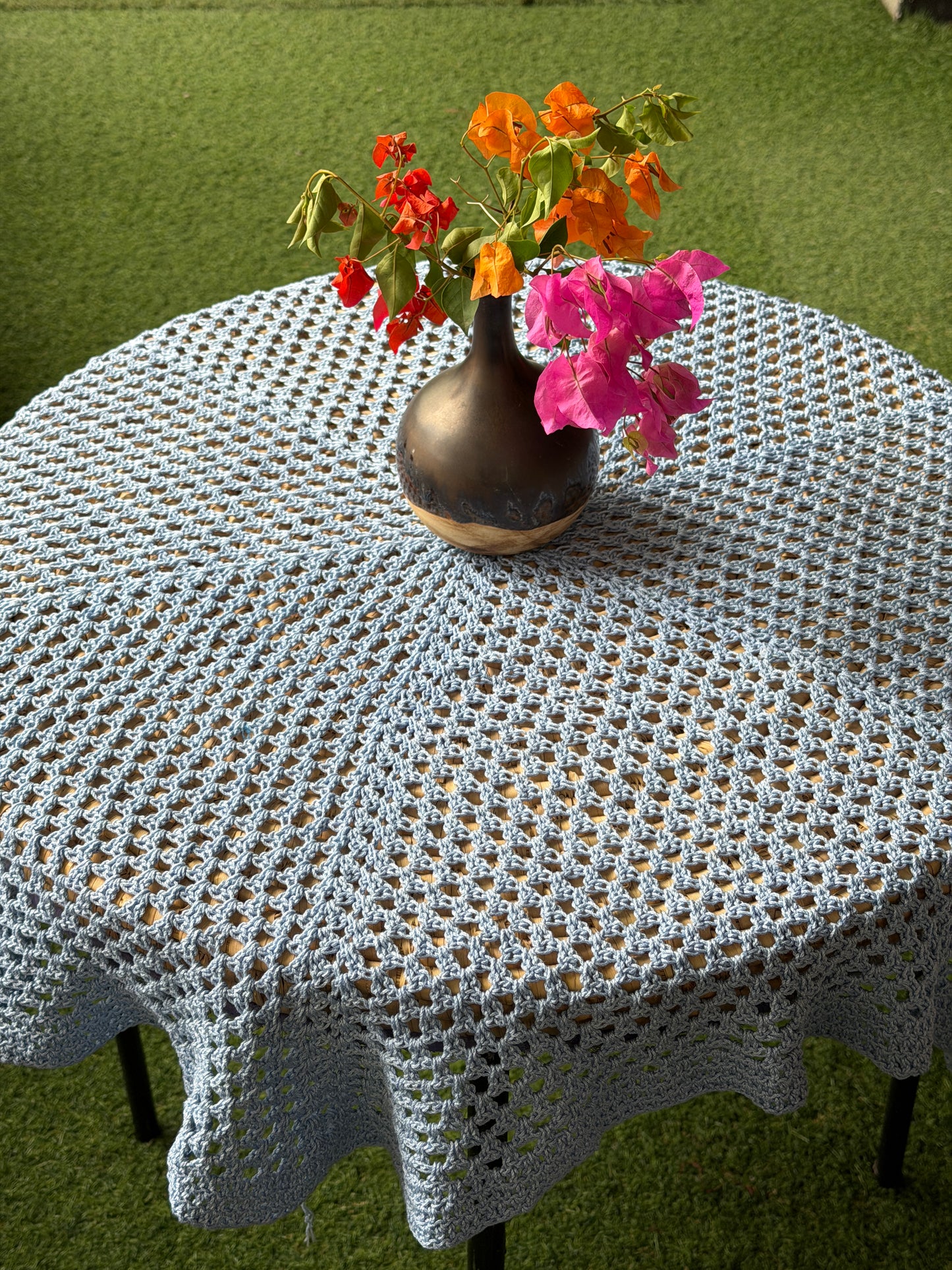 Hexagonal 36 x 36 inch Hand Crochet center table cover - cotton yarn - colors available
