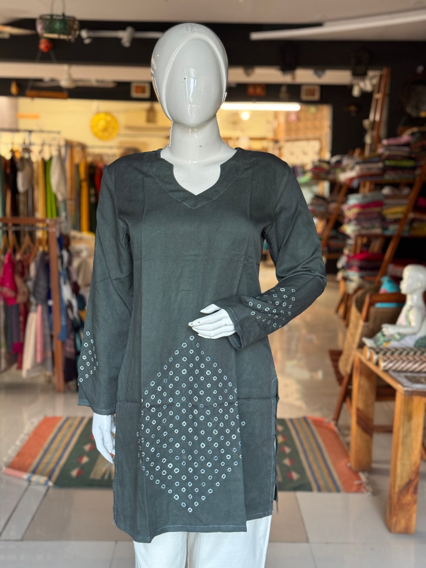 Full sleeves placement bandini tie n dye cotton tunic top / short kurti - multiple colors n designs available