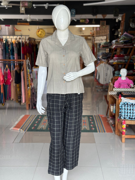 Black checks handwoven linen trousers for women