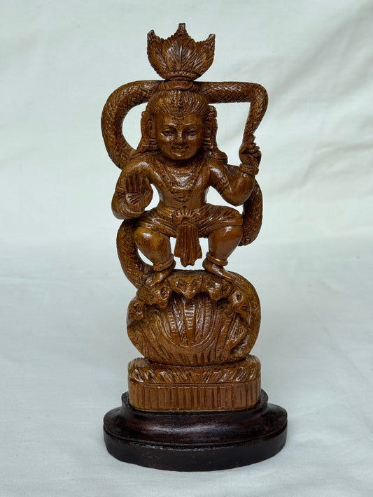 Kaliyamardhanam - hand carved Krishna statue in teak wood