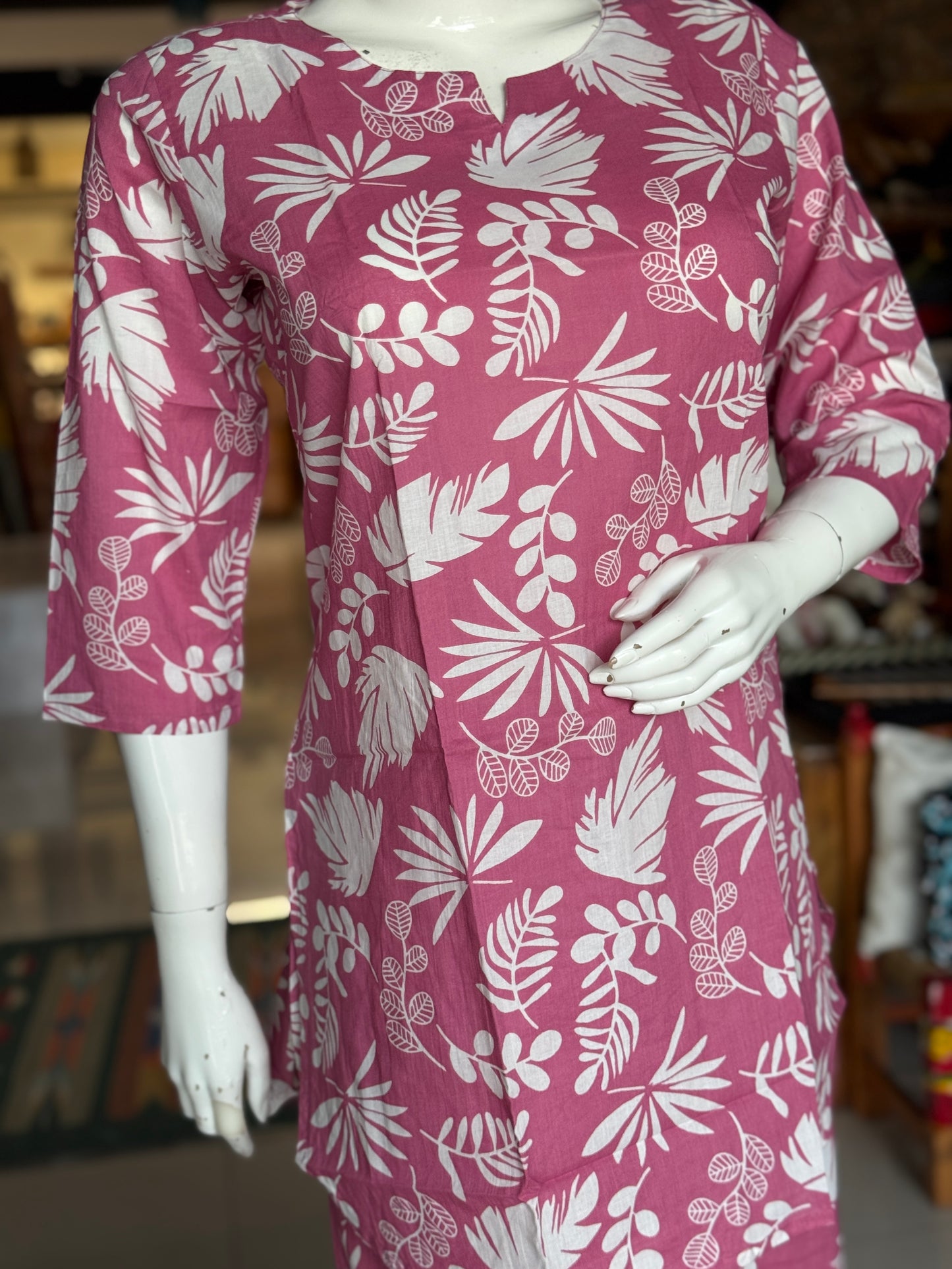 Pink floral printed cotton 2 piece lounge wear / night dress set