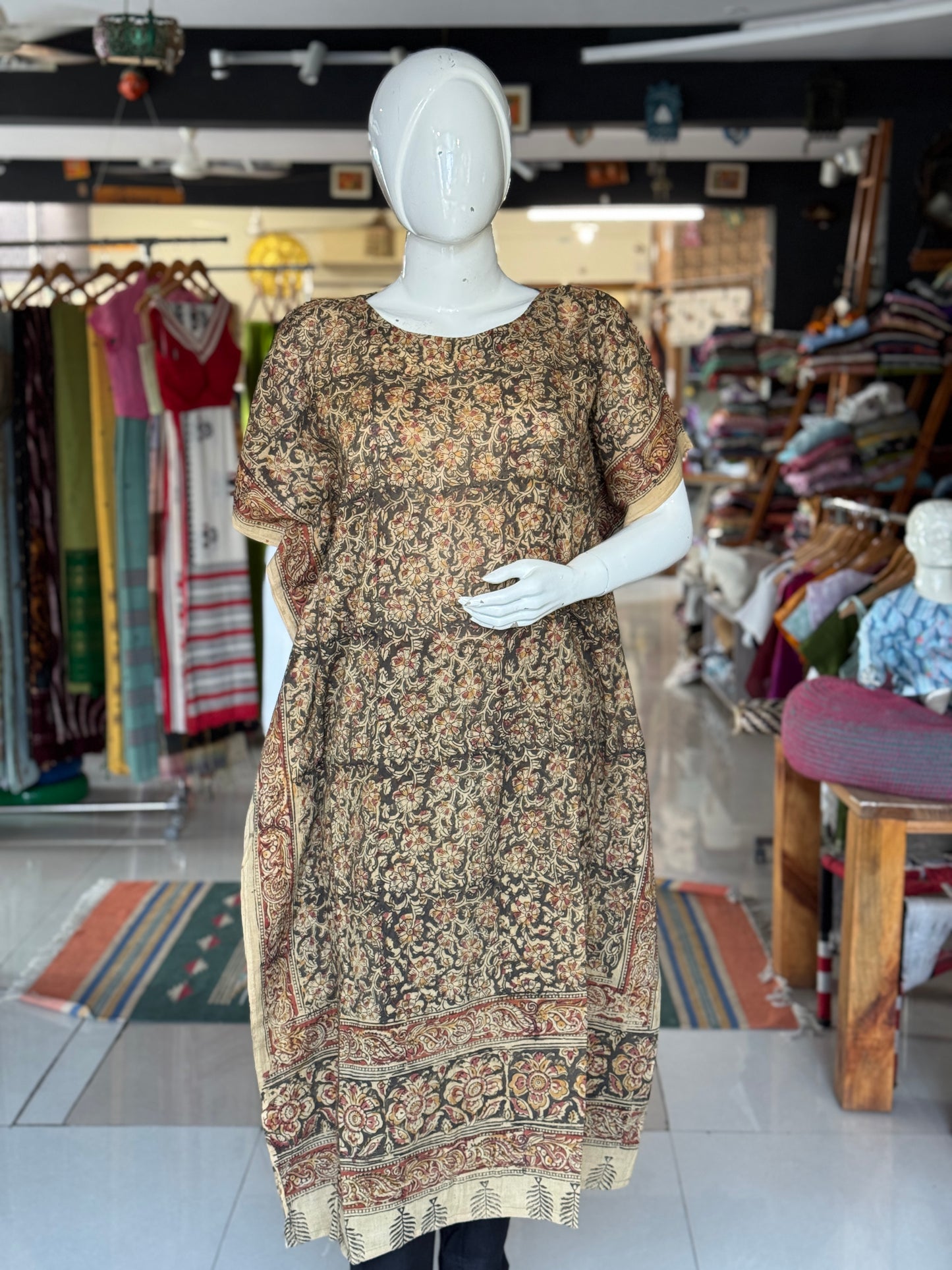 Kalamkari kaftan kurti - soft cotton with hand block prints - designs n colors options available
