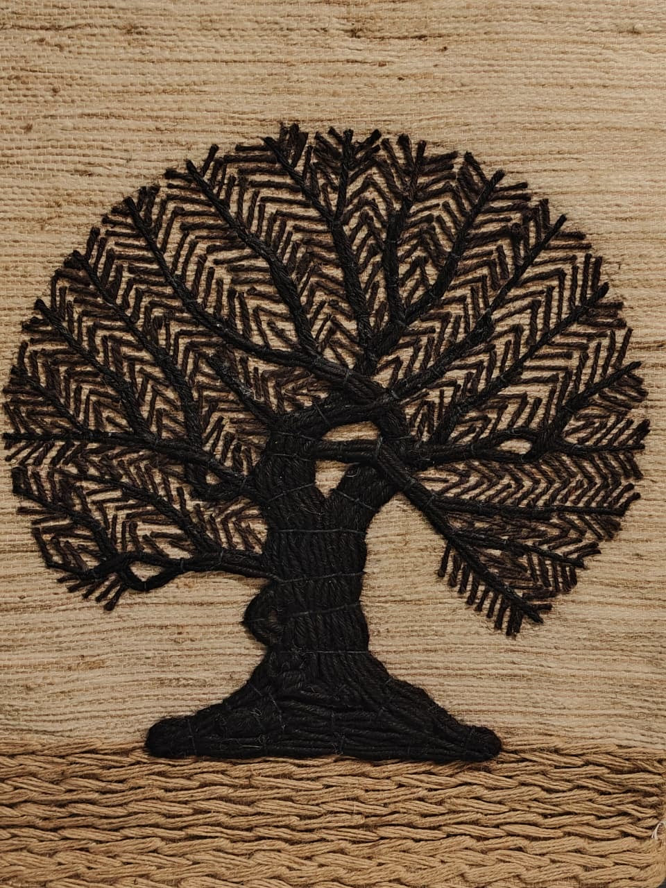Earthy tones tree - handcrafted jute, wool and cotton wall hanging - Ghazipur handicrafts