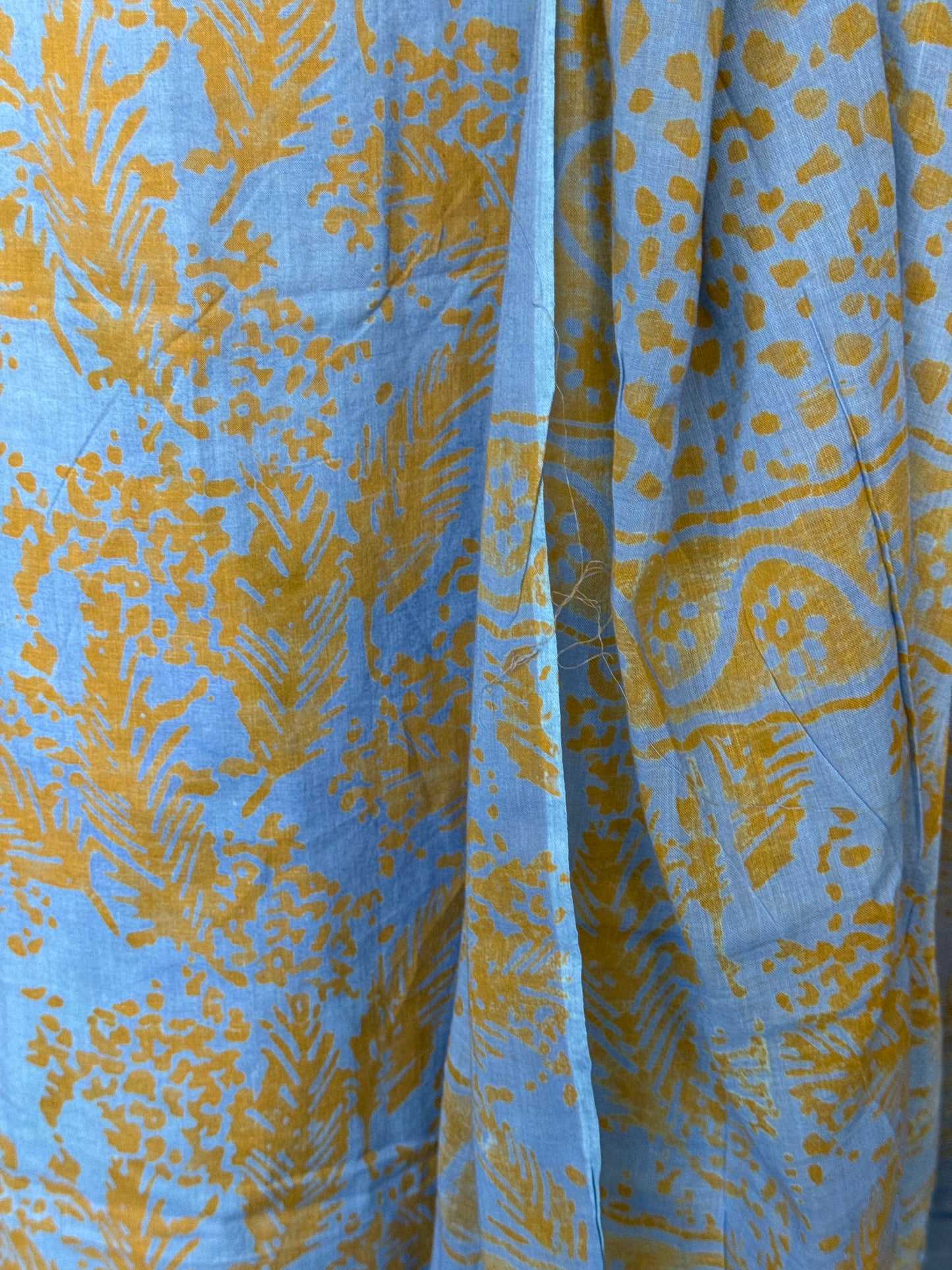 Blue and orange leaf pattern soft batik cotton straight kurta, dupatta and pants -  3 piece suit set