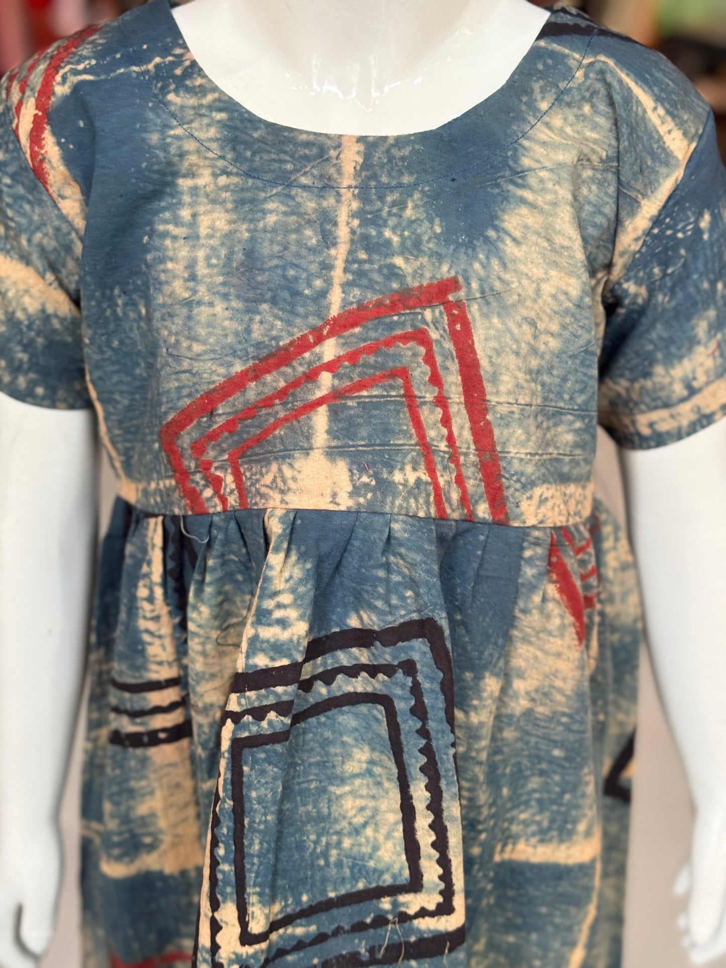 Ajrakh hand block printed cotton frock for girls