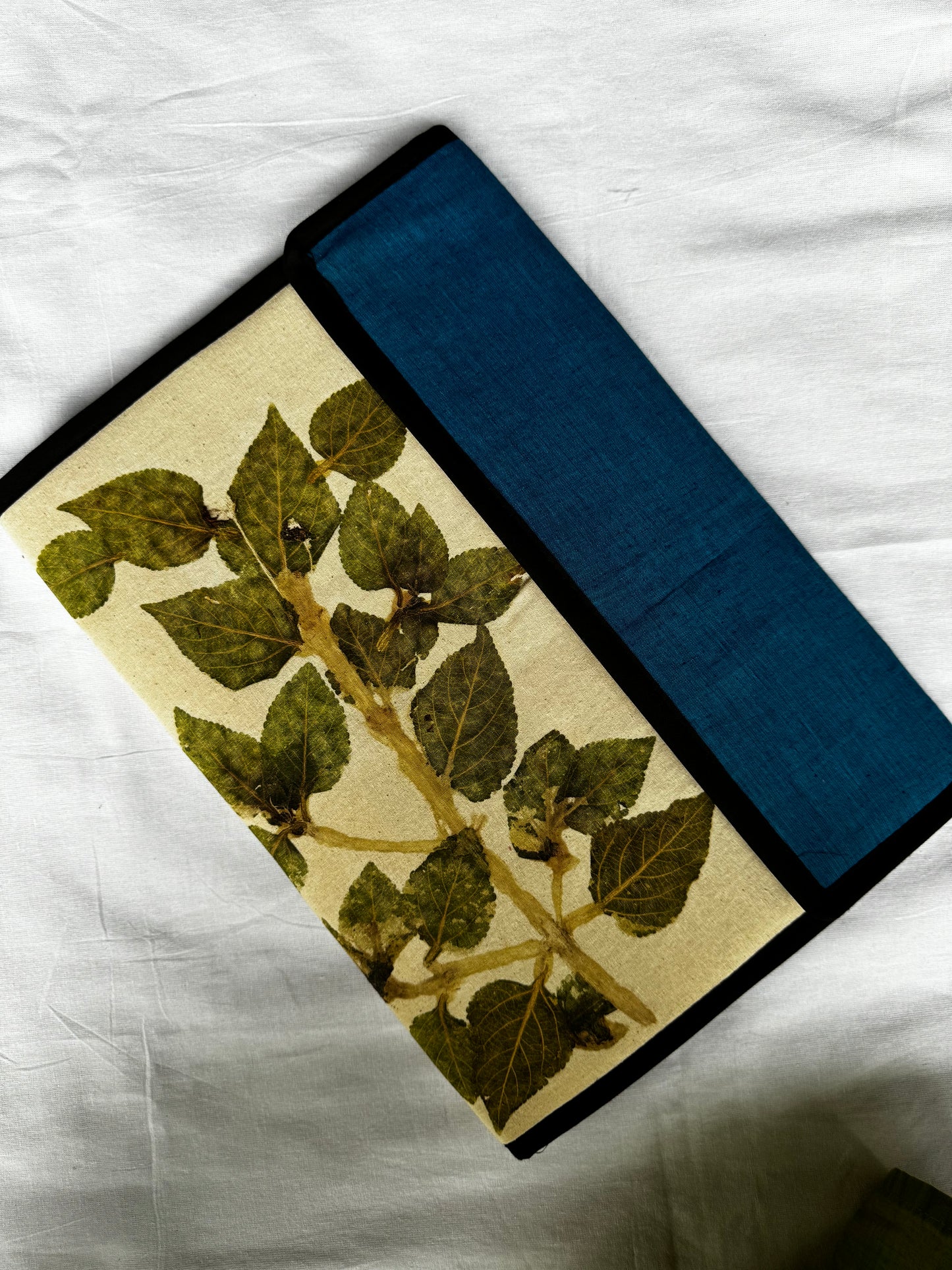 Eco leaf print on handloom cotton folder with inside pockets