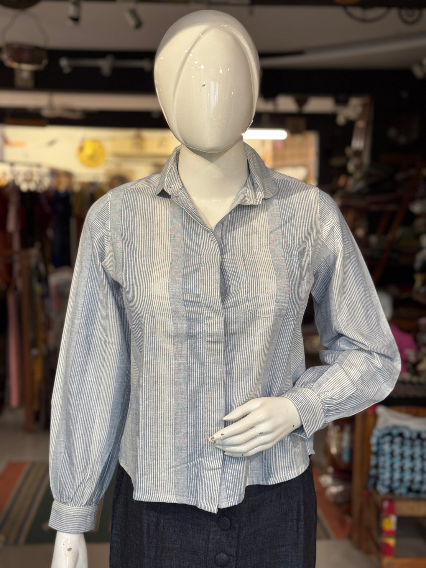 White n blue stripes cotton shirt for women