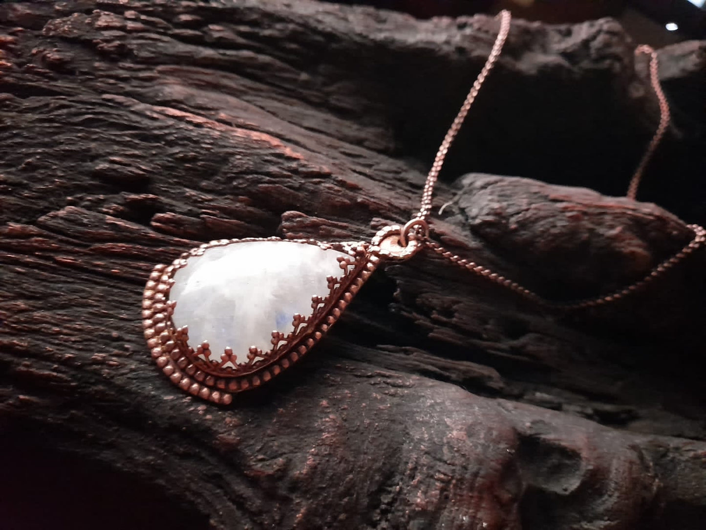 Moonstone copper designer necklace with drop shape pendant