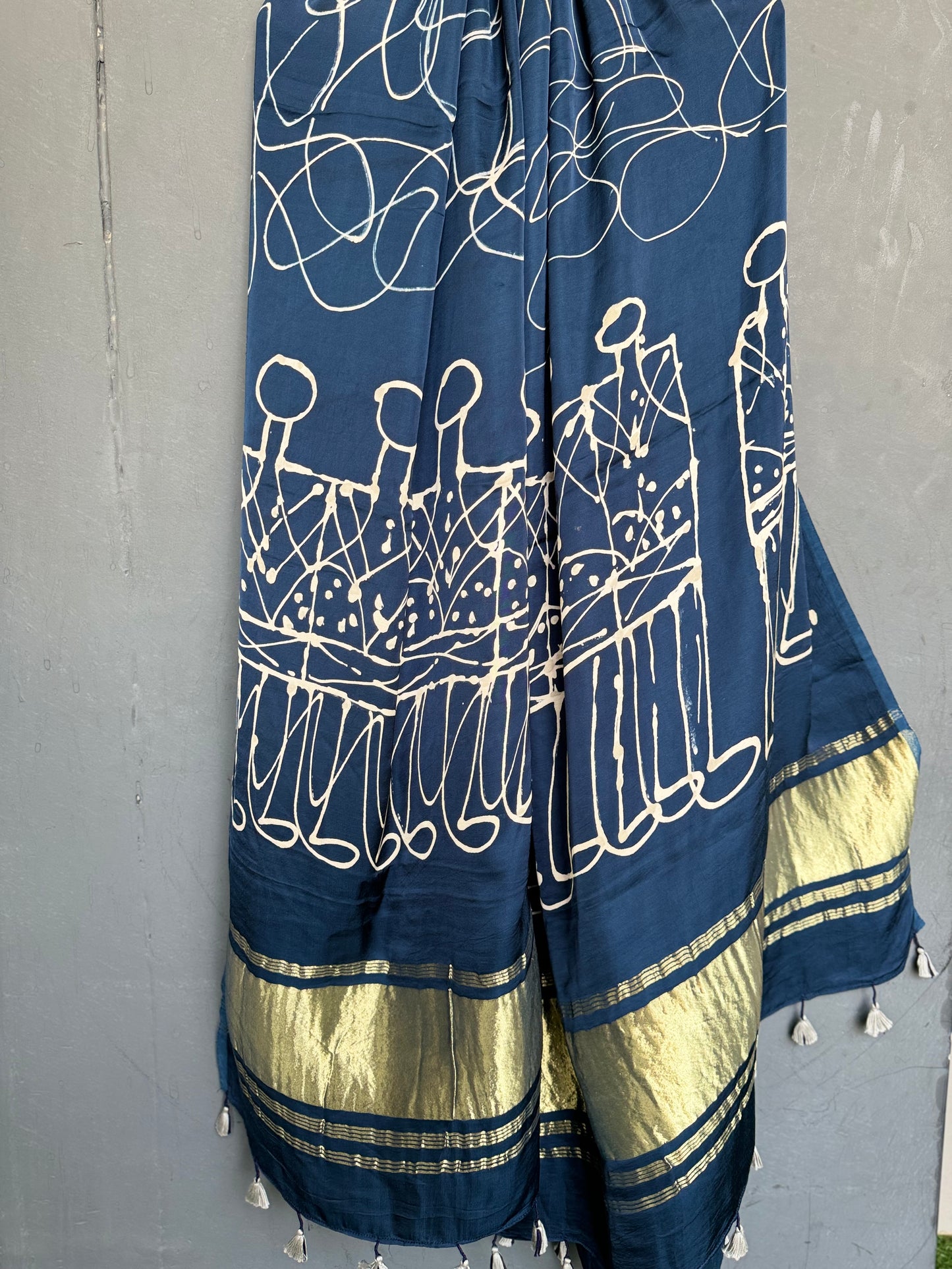 Dark blue hand drawn Ajrakh modal dupatta