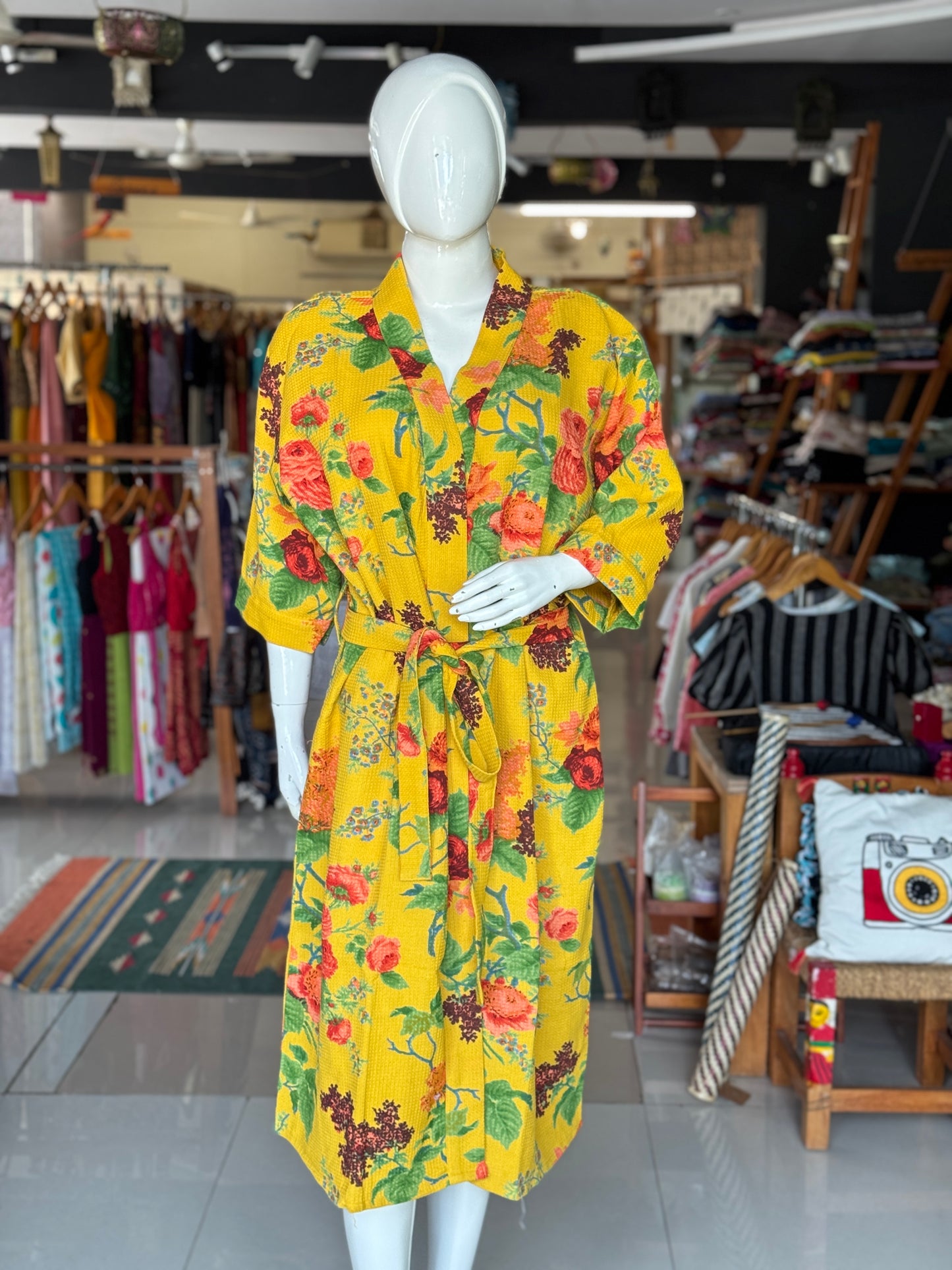 Hand block printed waffle cotton bath robe / swim suit cover up for adults - multiple designs