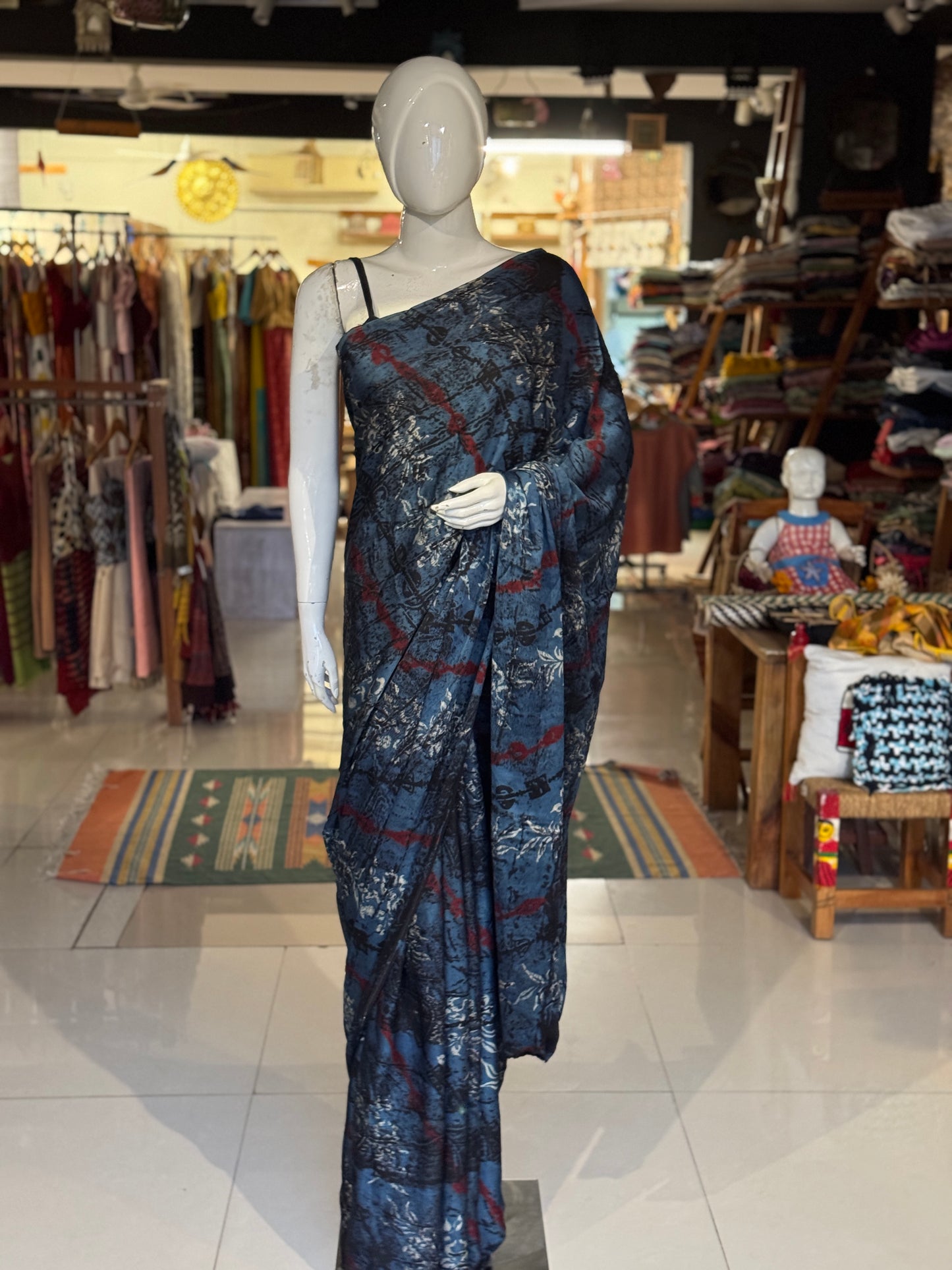 Ajrakh hand block printed soft modal saree yardage saree